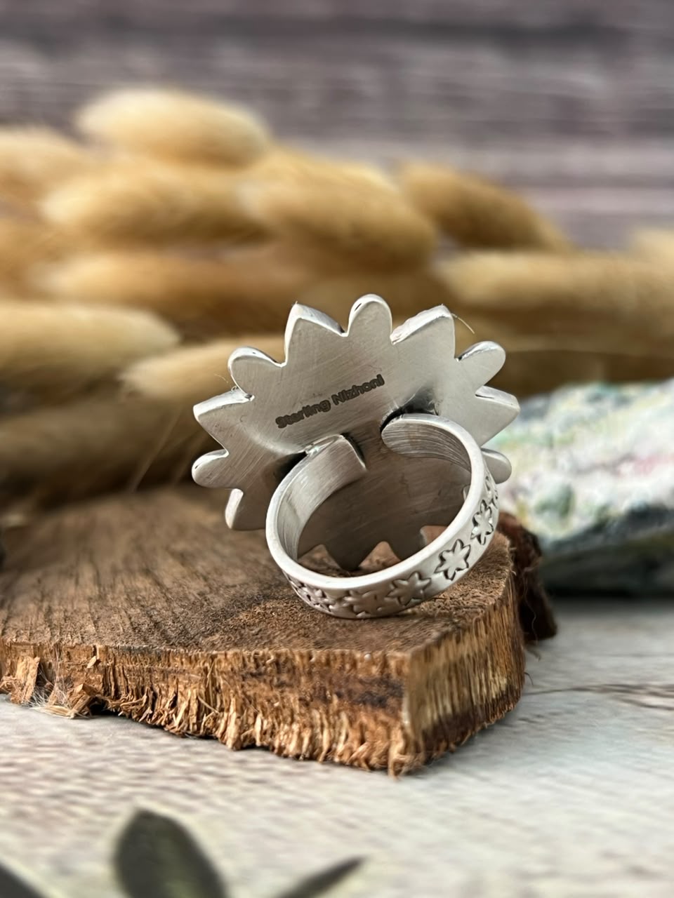 Handmade Sterling Silver White Buffalo Adjustable Ring Signed Nizhoni