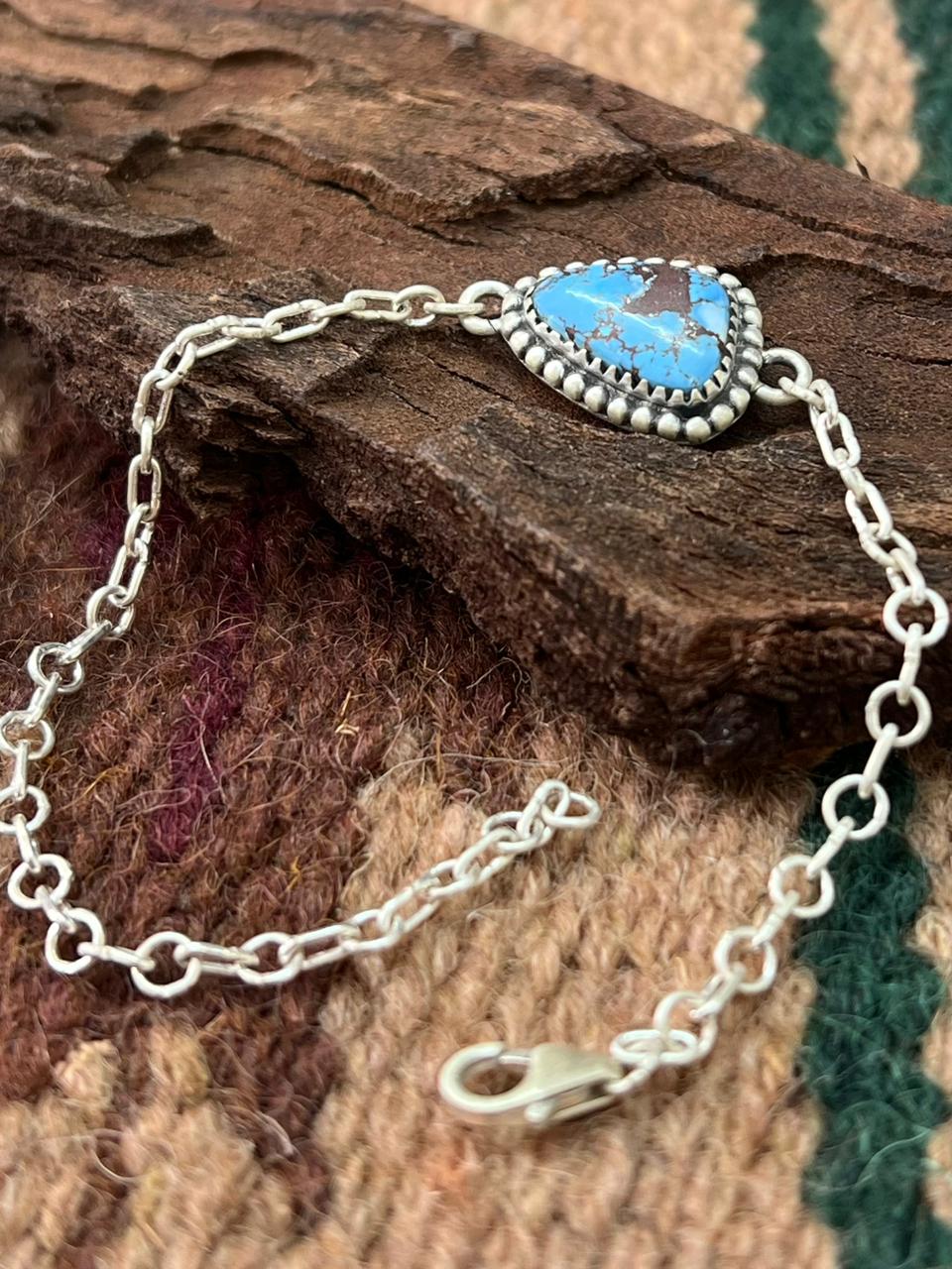 Handmade Sterling Silver Golden Hills Turquoise Chain Bracelet "Signed Nizhoni"