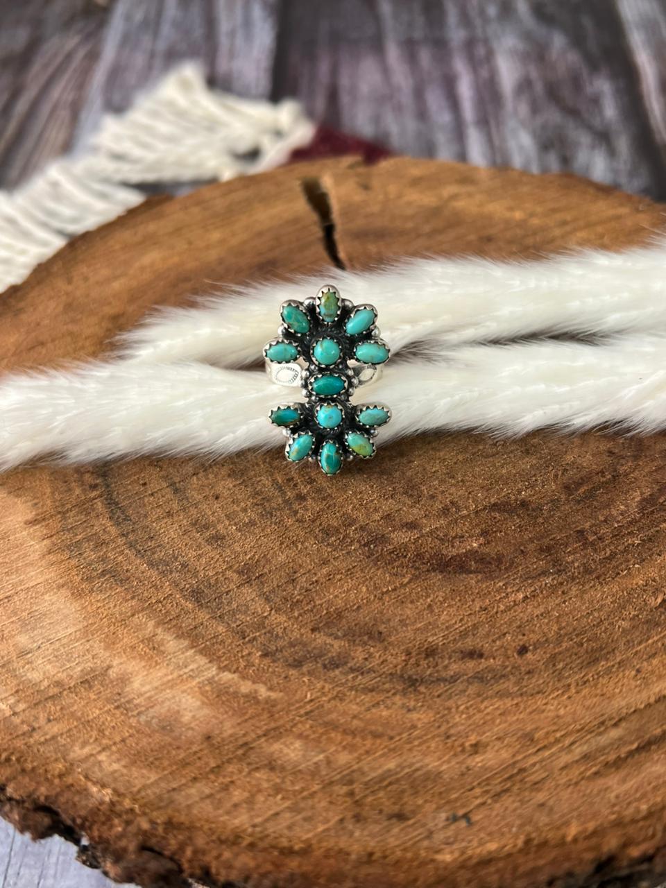 Handmade Sterling Silver Kingman Turquoise Adjustable Ring "Signed Nizhoni"