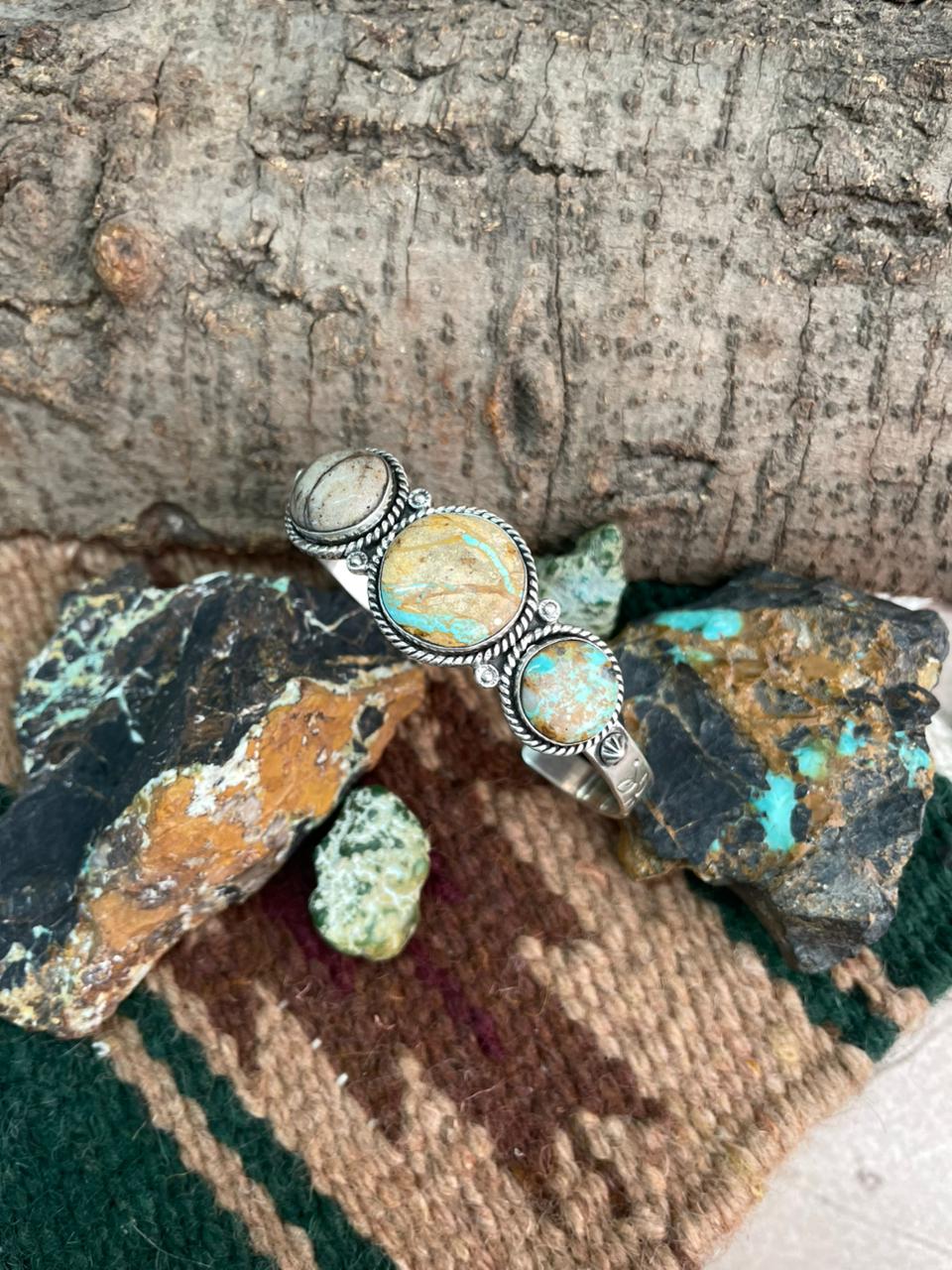 Handmade Sterling Silver Royston Ribbon Turquoise Cuff Bracelet "Signed Nizhoni"