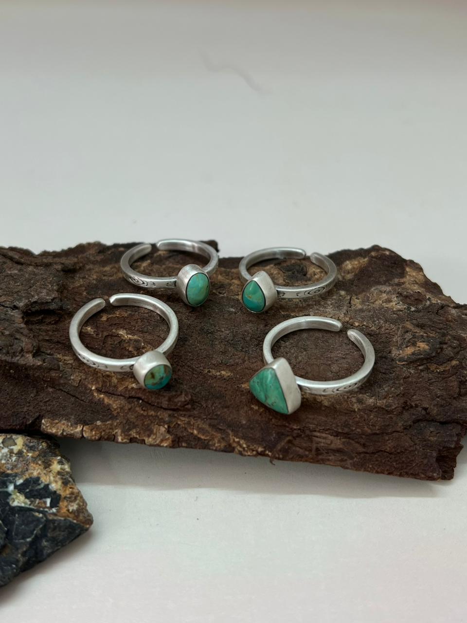 Handmade Sterling Silver Kingman Turquoise Adjustable Stacker Ring "Signed Nizhoni"
