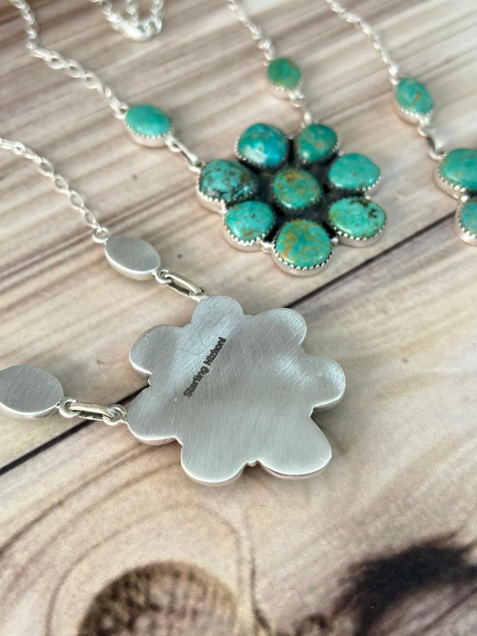Handmade Sterling Silver Cripple Creek Turquoise Necklace Signed Nizhoni (8)