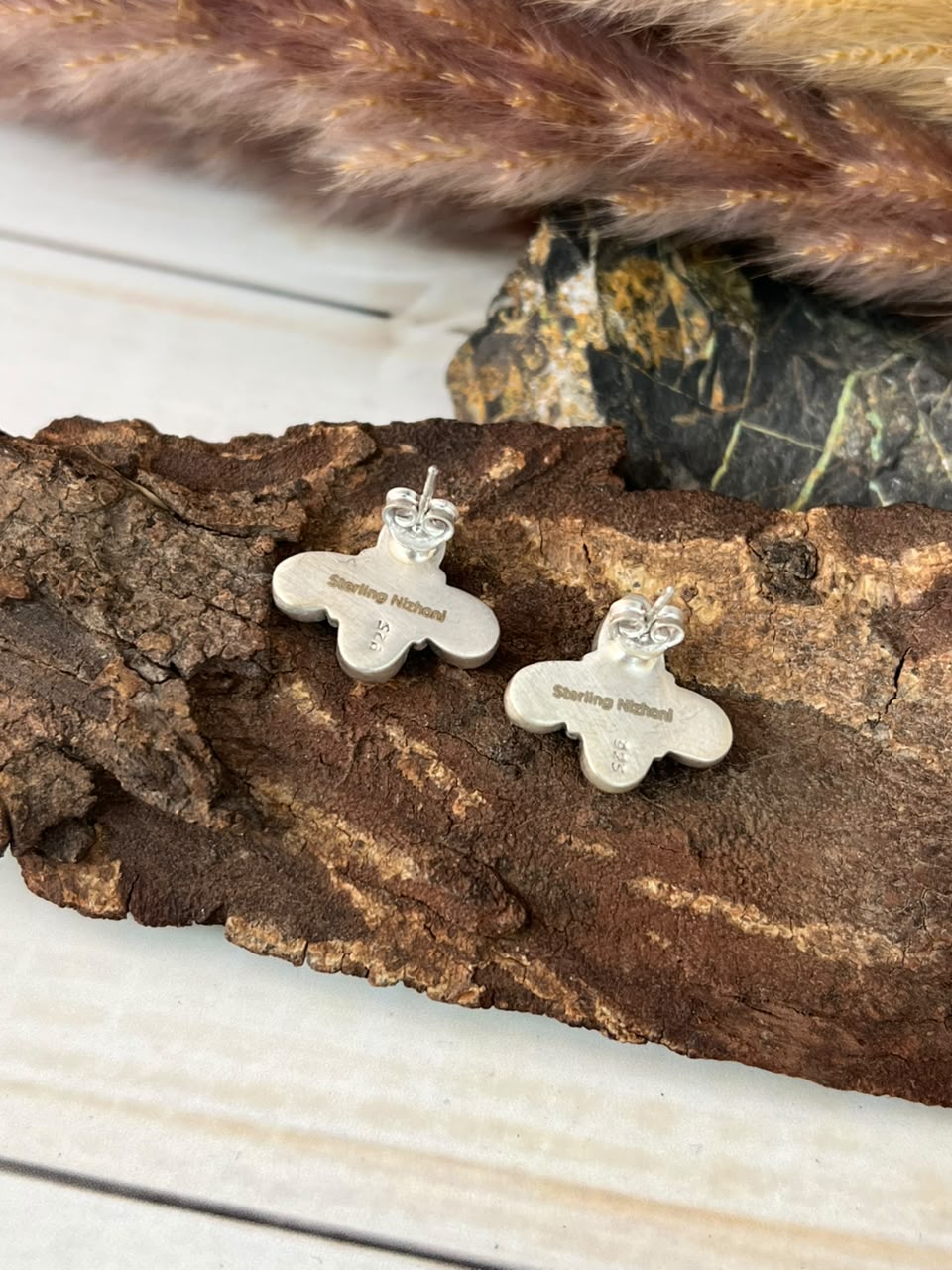 Handmade Sterling Silver Wildhorse Magnesite Post Studs Earrings Signed Nizhoni