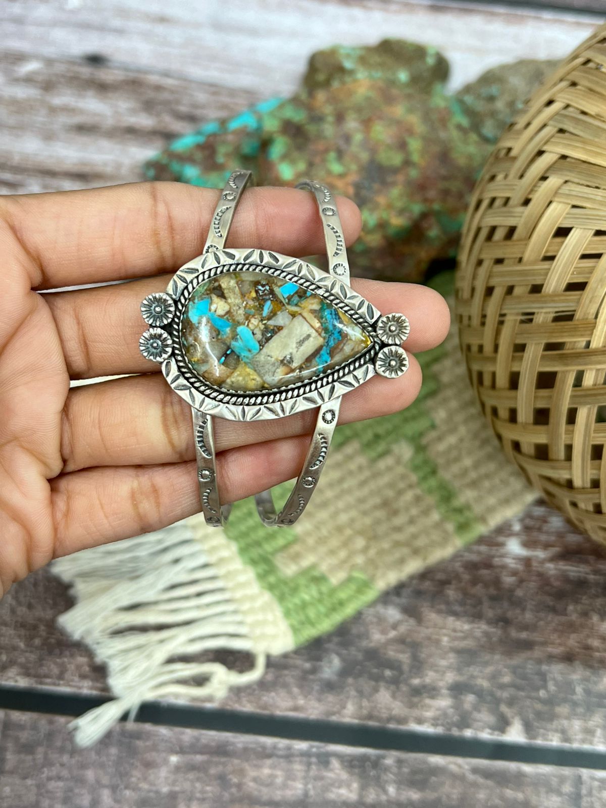 Handmade Sterling Silver Royston Turquoise Cuff Bracelet with Signed Nizhoni