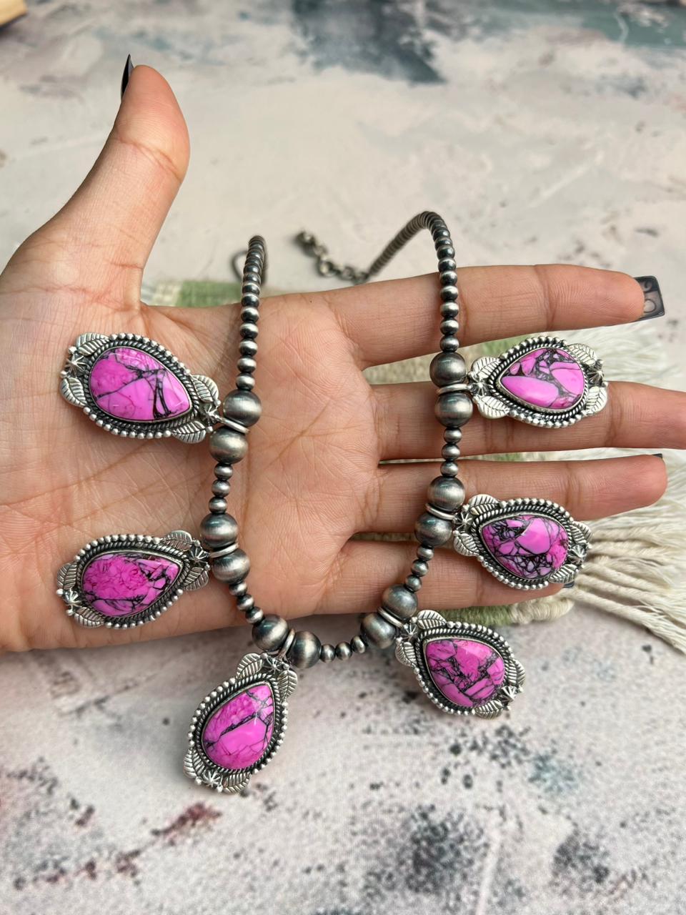 Handmade Sterling Silver Beaded Cherry Blossom Necklace "Signed Nizhoni"