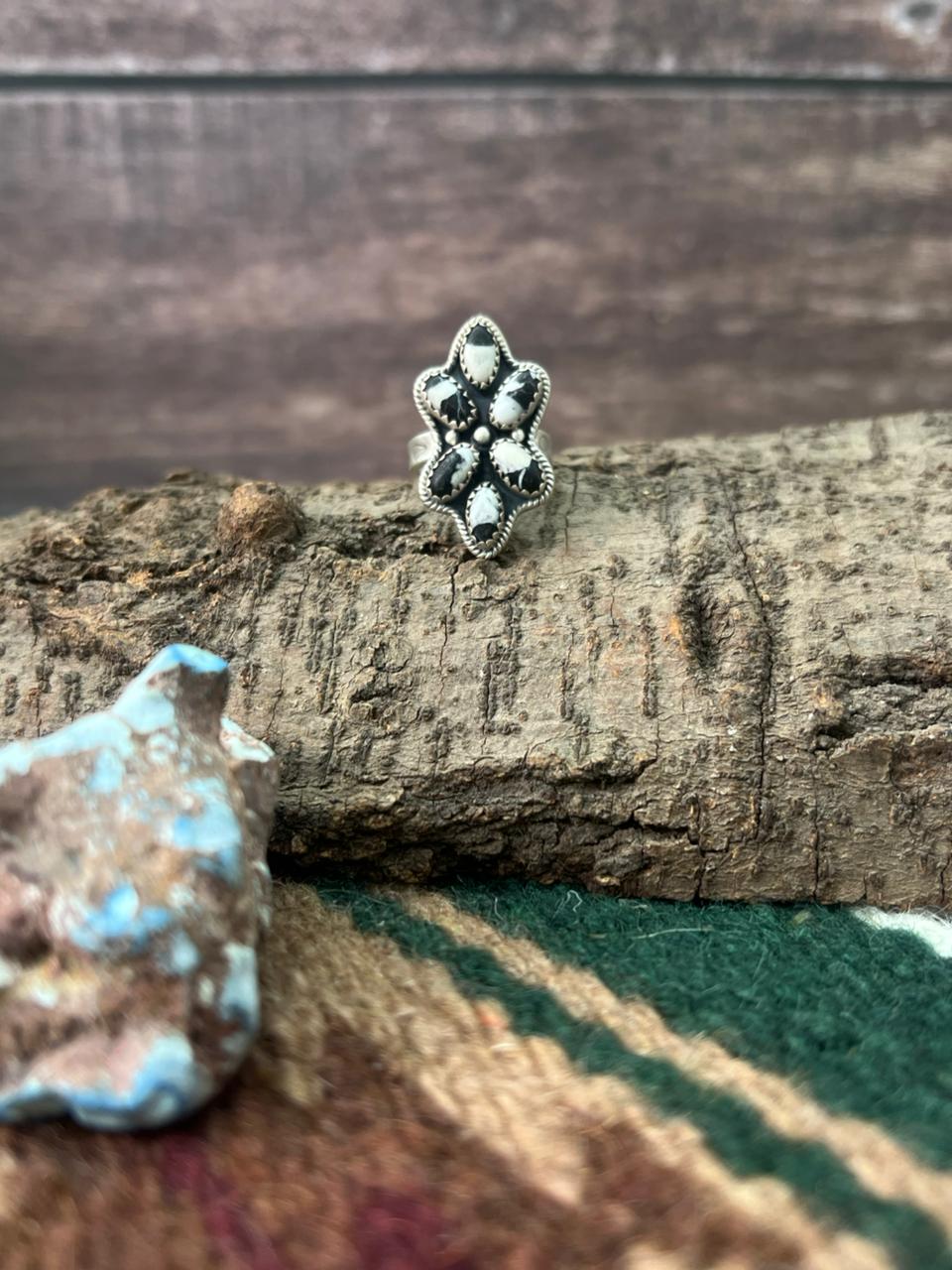 Handmade Sterling Silver White Buffalo Adjustable Ring "Signed Nizhoni"