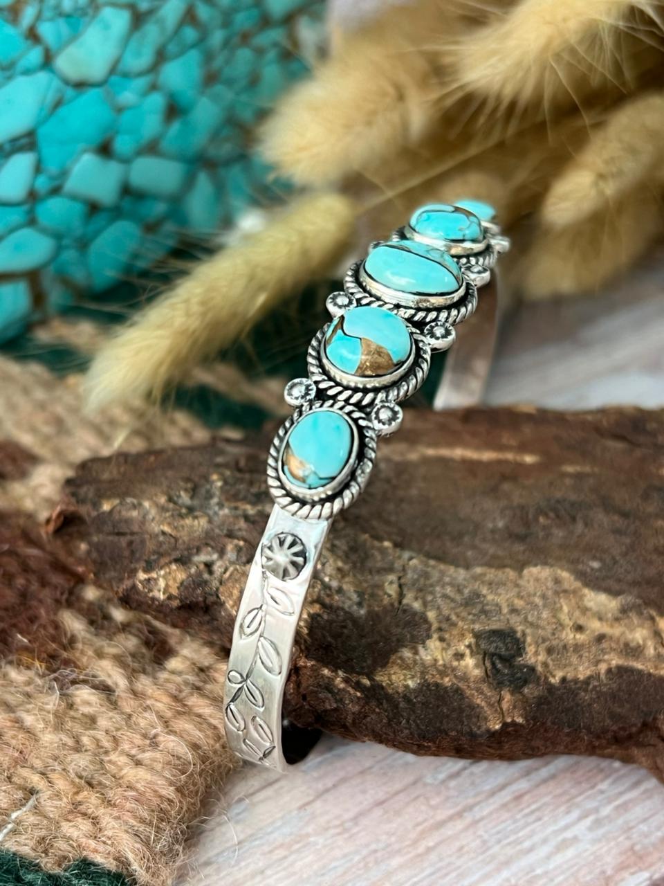 Handmade Sterling Silver Mint Dahlia Collection: Cuff Bracelet "Signed Nizhoni"