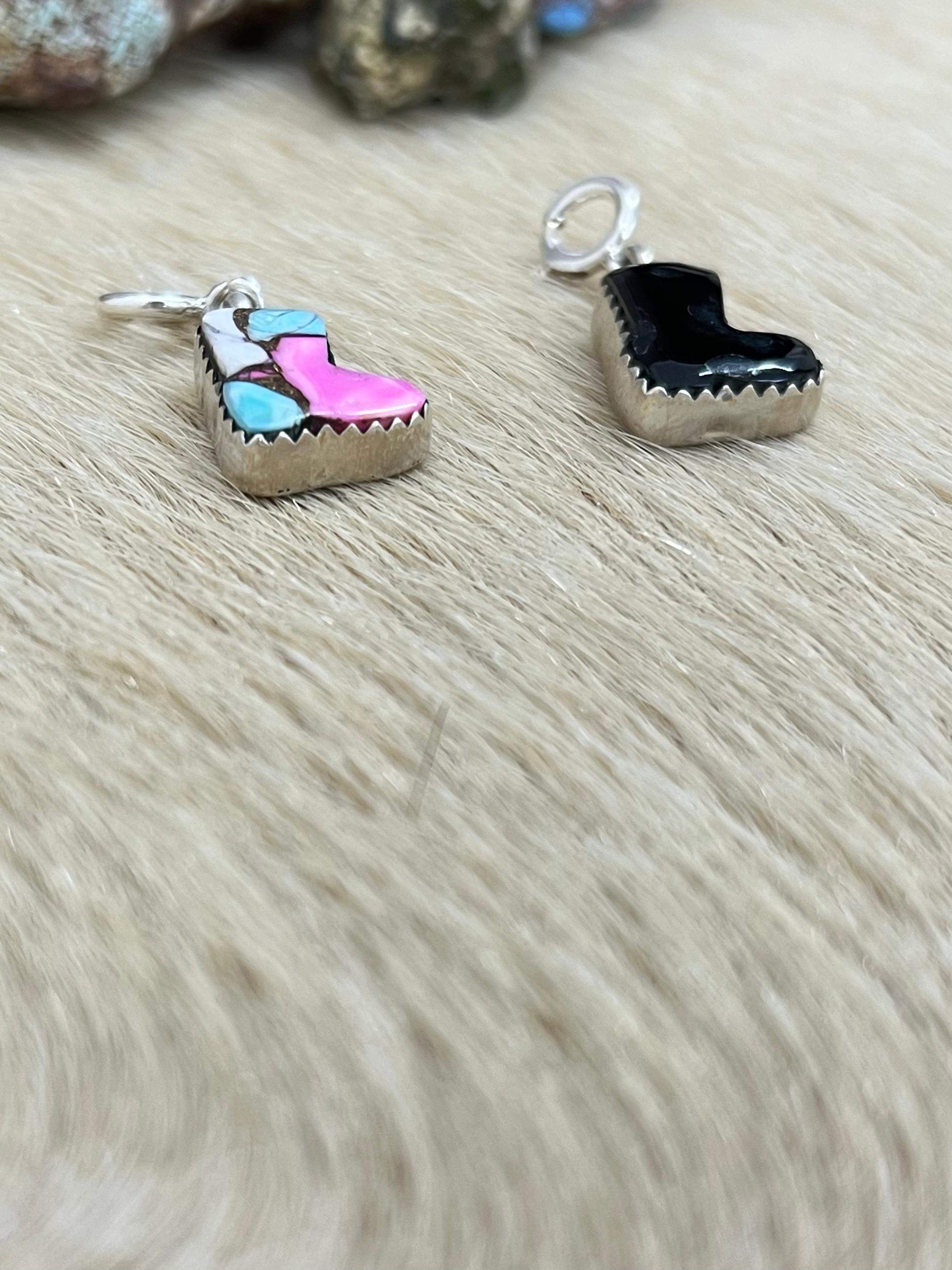 Handmade Sterling Silver Black Onyx, Cotton Candy Charms with Signed Nizhoni