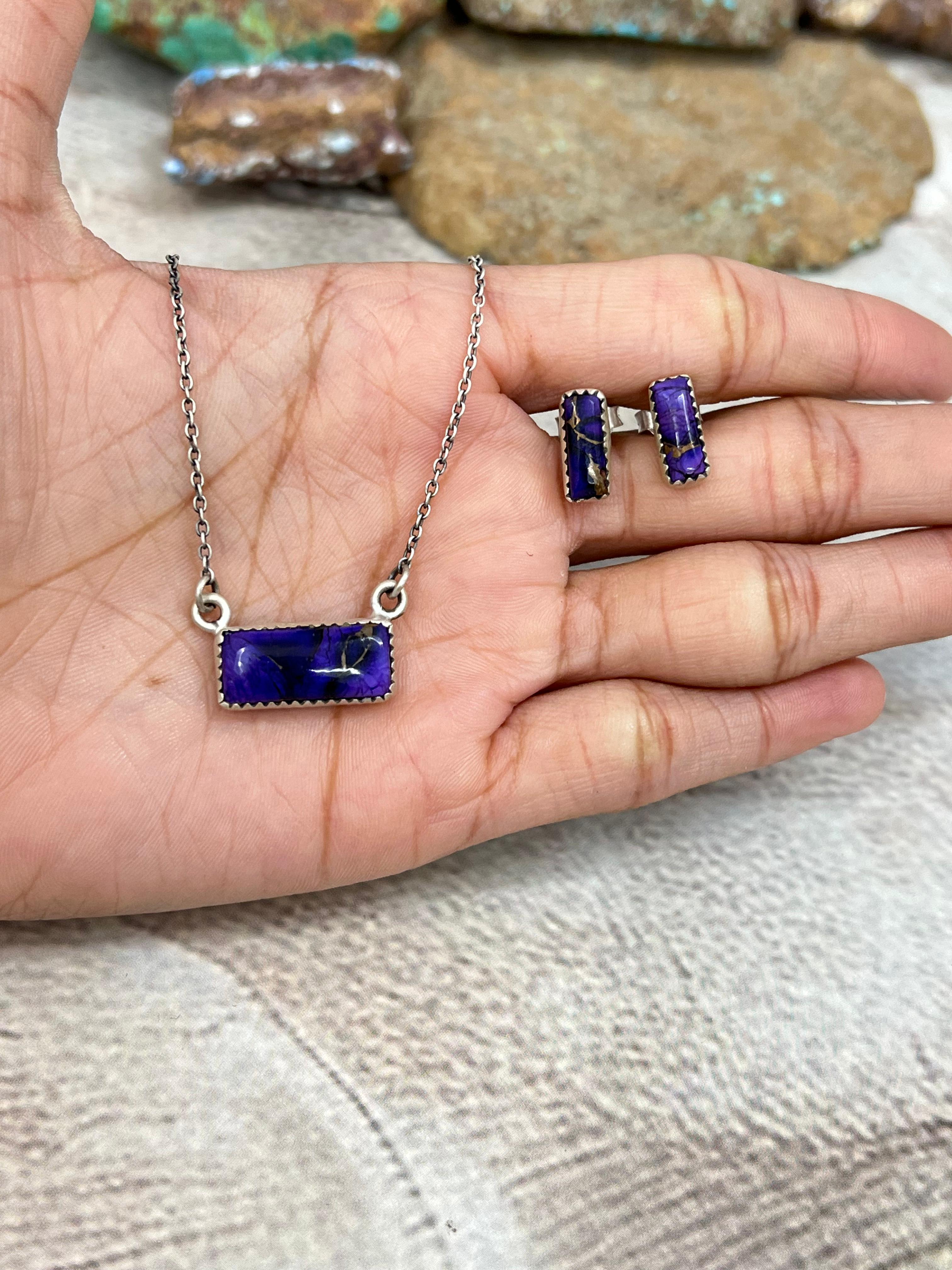 Handmade Sterling Silver Grape Dahlia Necklace Earrings Set, Signed Nizhoni