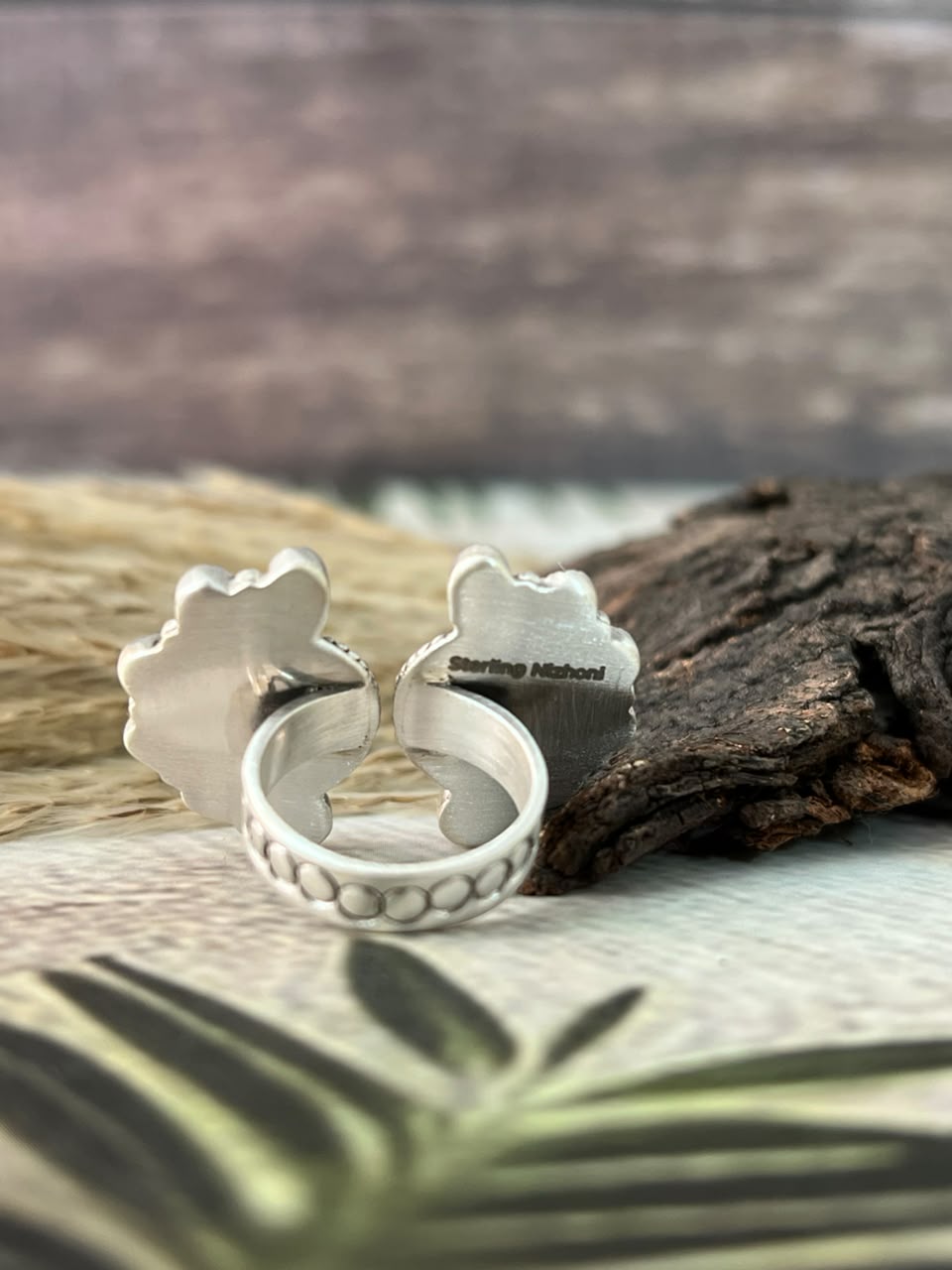 Handmade Sterling Silver Kingman Turquoise with Lapis, Orange Mojave and Wildhorse Magnesite Adjustable Ring Signed Nizhoni