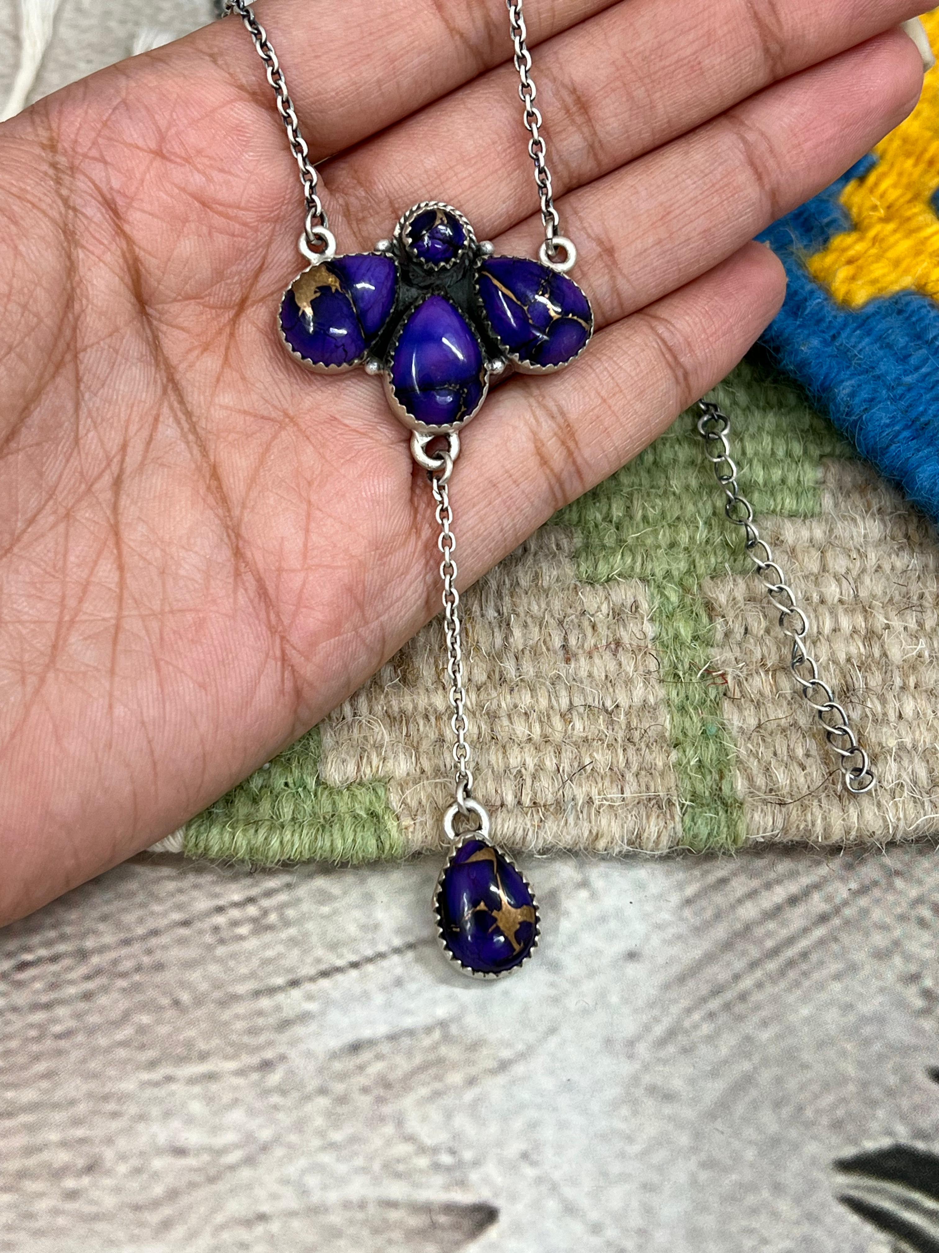 Handmade Sterling Silver Grape Dahlia Necklace with Signed Nizhoni