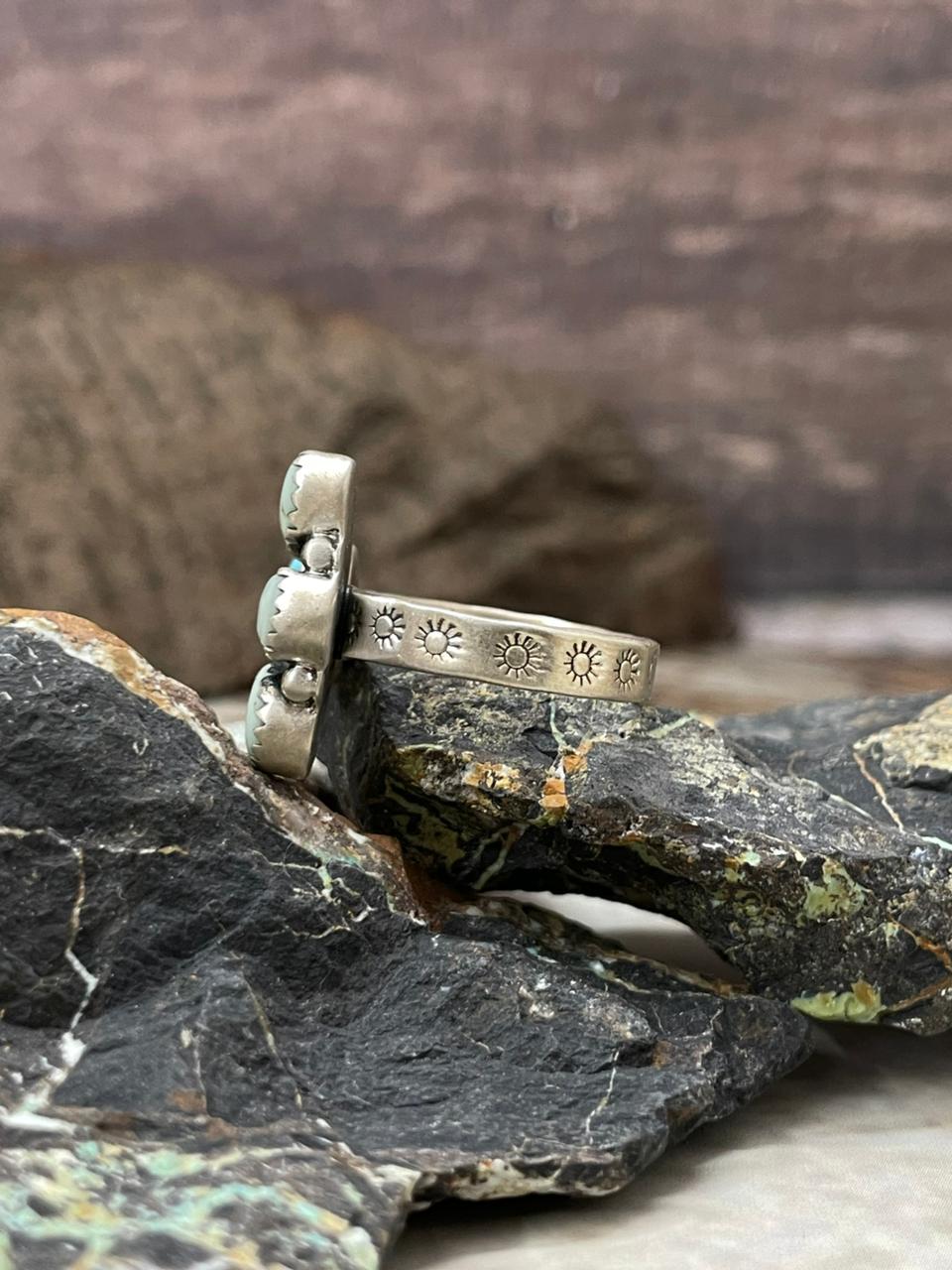 Handmade Sterling Silver White Water with Paloma Adjustable Ring "Signed Nizhoni"