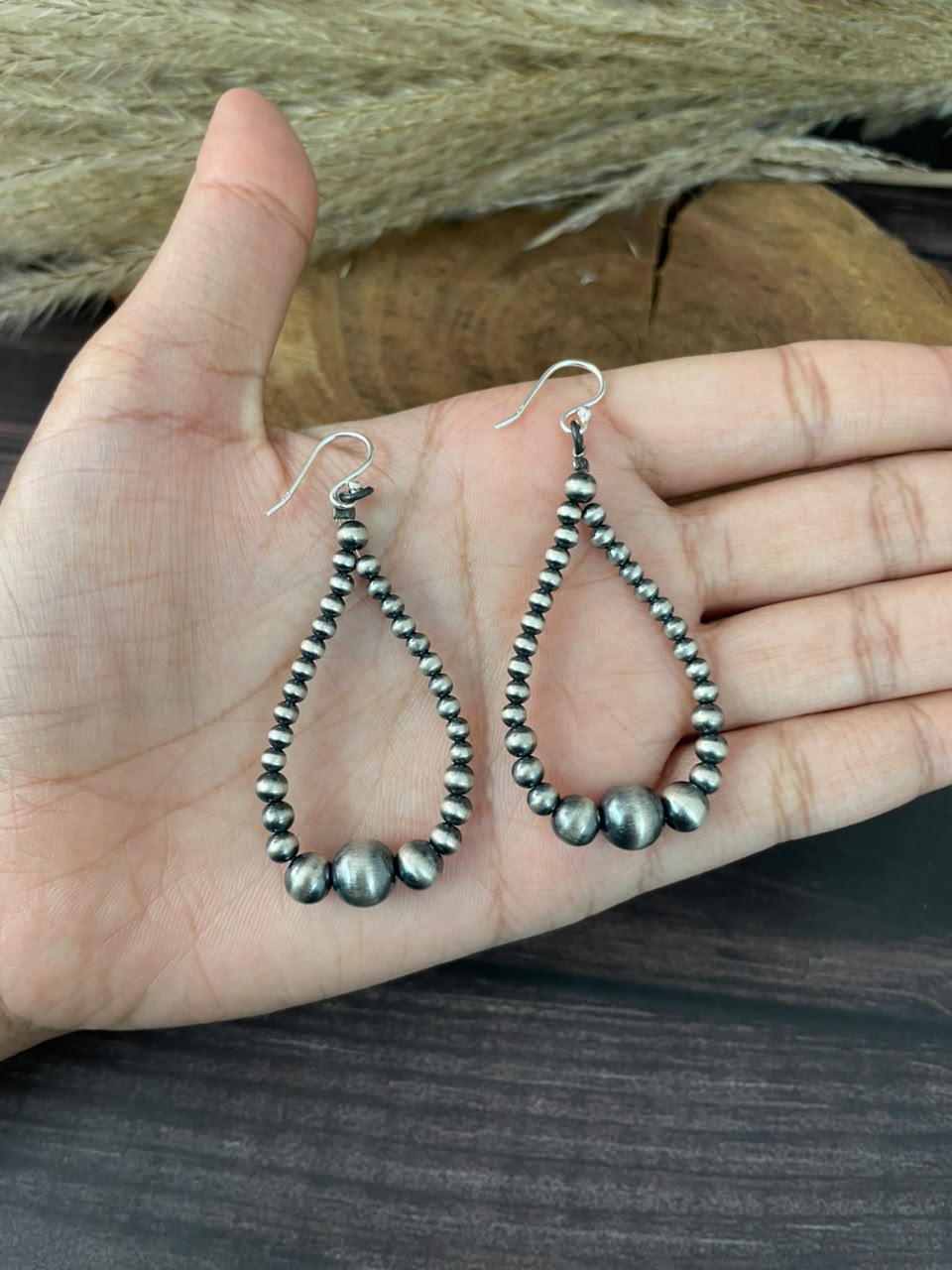 Handmade Sterling Silver Hook Dangle Beaded Earrings