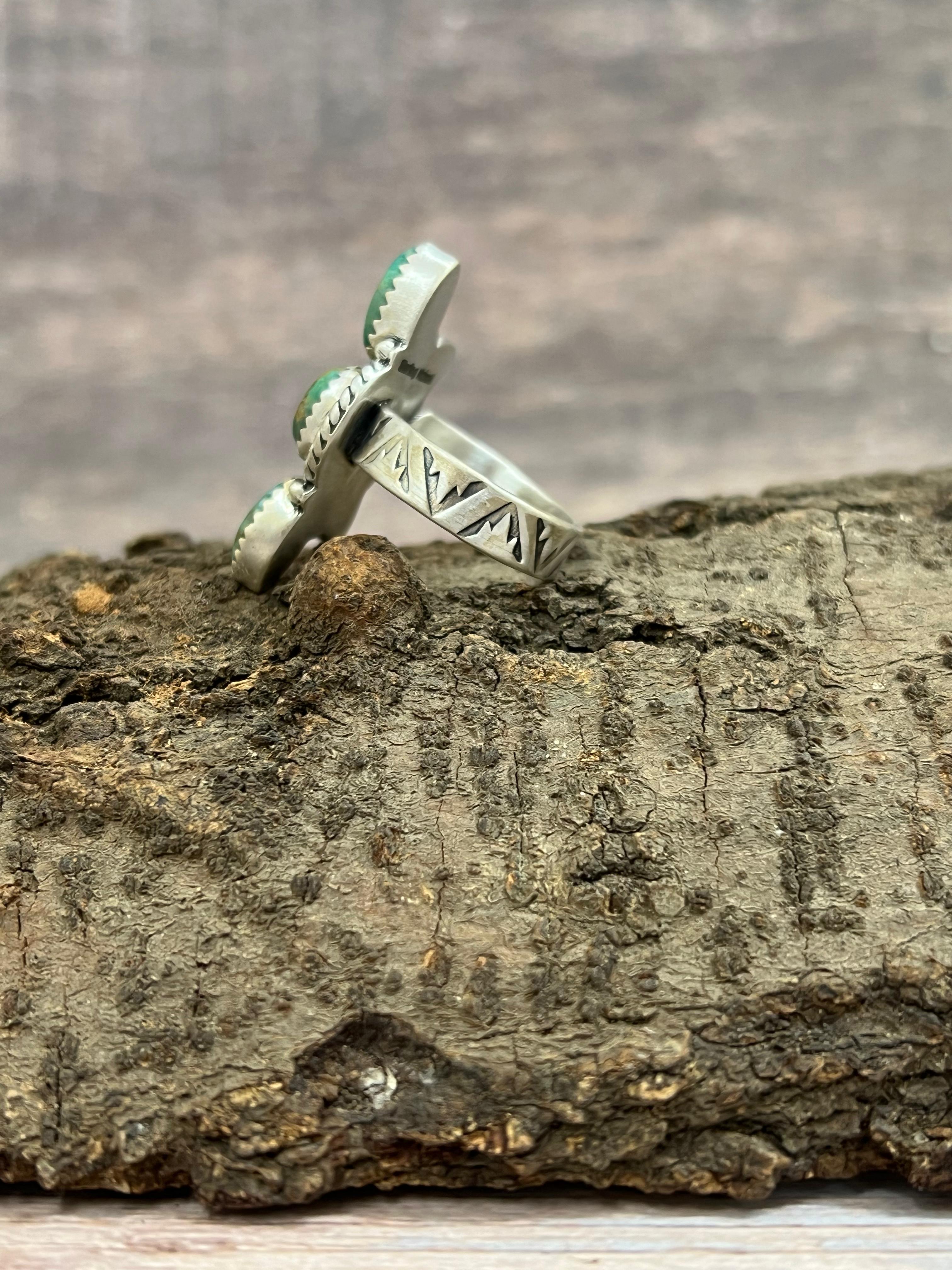 Handmade Sterling Silver Kingman Turquoise Adjustable Crescent Ring with Signed Nizhoni (6)