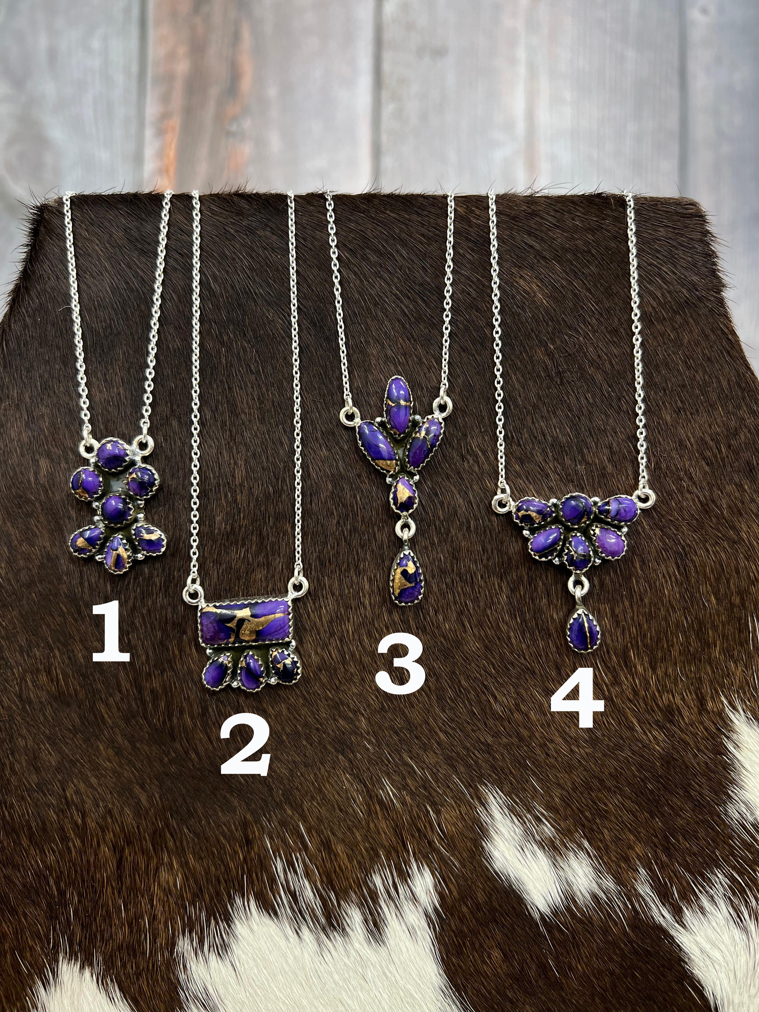 Handmade Sterling Silver Grape Dahlia Necklace with Signed Nizhoni