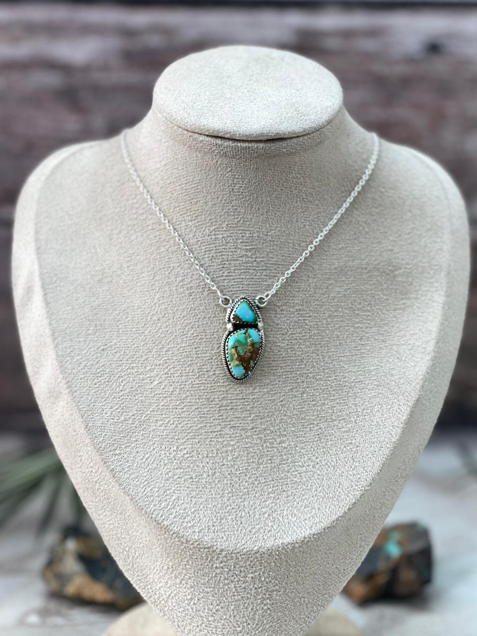 Handmade Sterling Silver Sonoran Mountain Turquoise Necklace "Signed Nizhoni"
