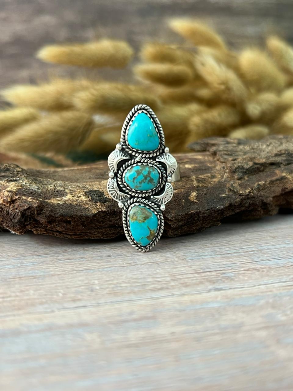 Handmade Sterling Silver Santa Maria Turquoise Adjustable Ring "Signed Nizhoni"