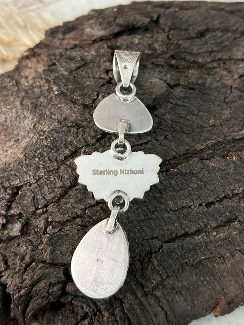 Handmade Sterling Silver Sonoran Mountain Turquoise with Bumblebee and White Buffalo Spring Collection: Pendant Signed Nizhoni