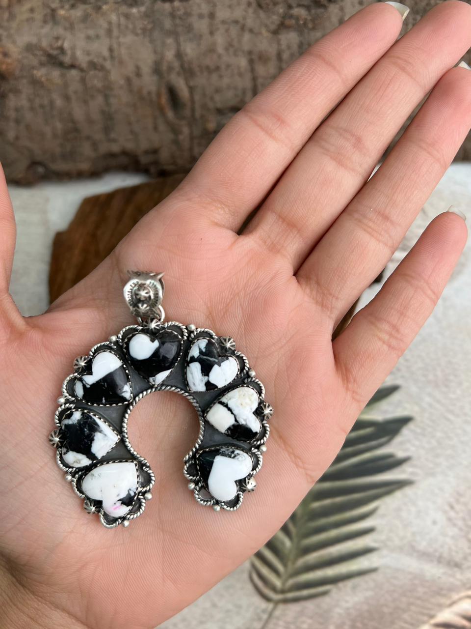 Handmade Sterling Silver White Buffalo Naja Pendant "Signed Nizhoni"