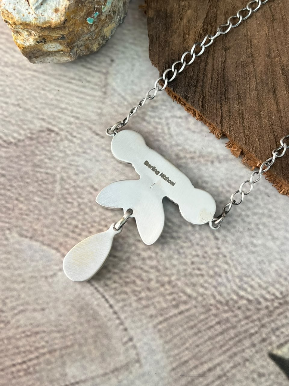 Handmade Sterling Silver Cotton Candy Cobble Stone Necklace Signed Nizhoni