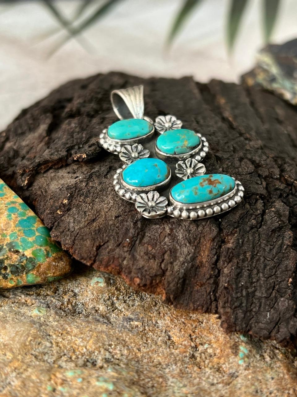 Handmade Sterling Silver Santa Maria Turquoise Pendant "Signed Nizhoni"