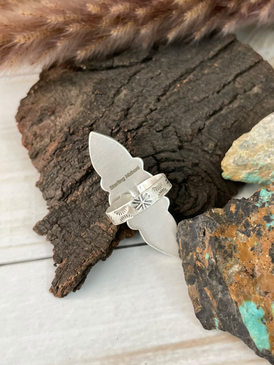 Handmade Sterling Silver Crimson Cowgirl Turquoise Collection: Adjustable Ring Signed Nizhoni