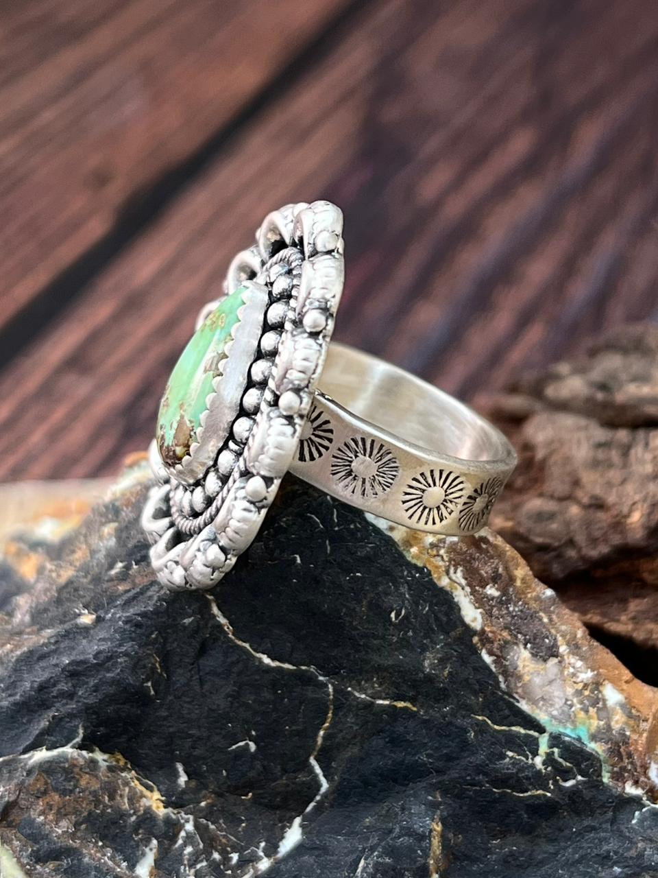 Handmade Sterling Silver Sonoran Mountain Turquoise Adjustable Ring "Signed Nizhoni"