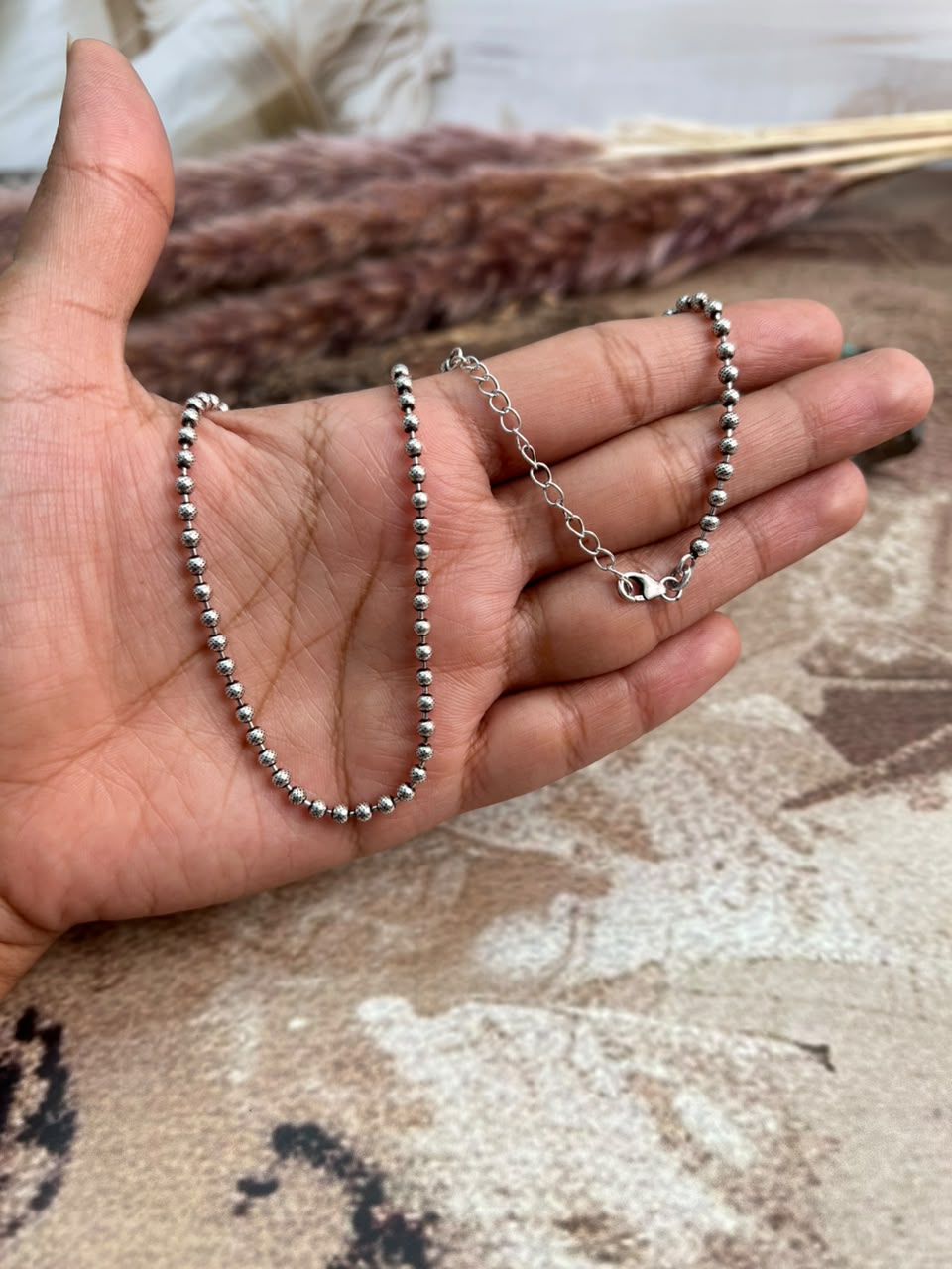 Handmade Sterling Silver 3MM Beaded Necklace