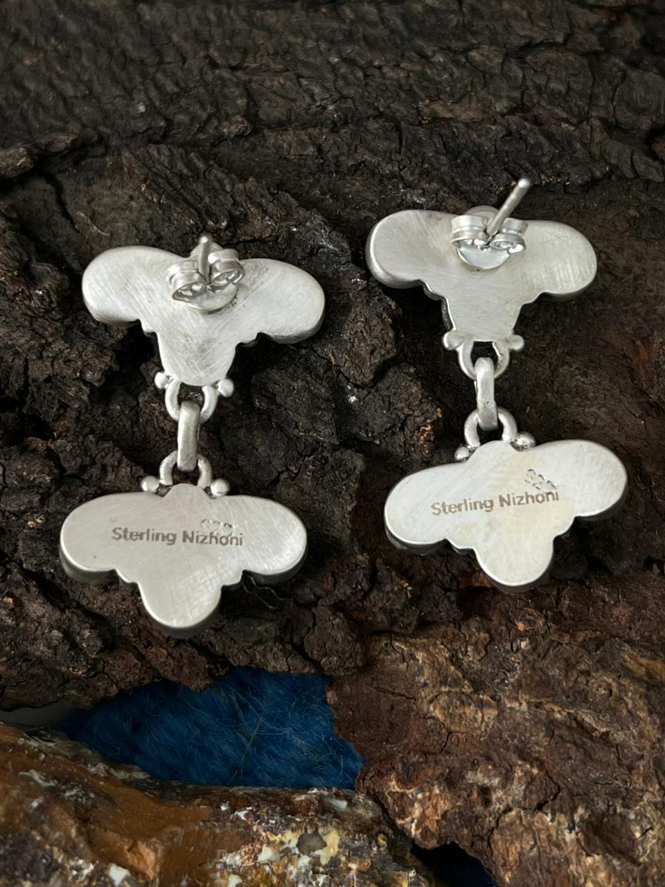 Handmade Sterling Silver Wildhorse Magnesite Post Dangle Earrings "Signed Nizhoni"