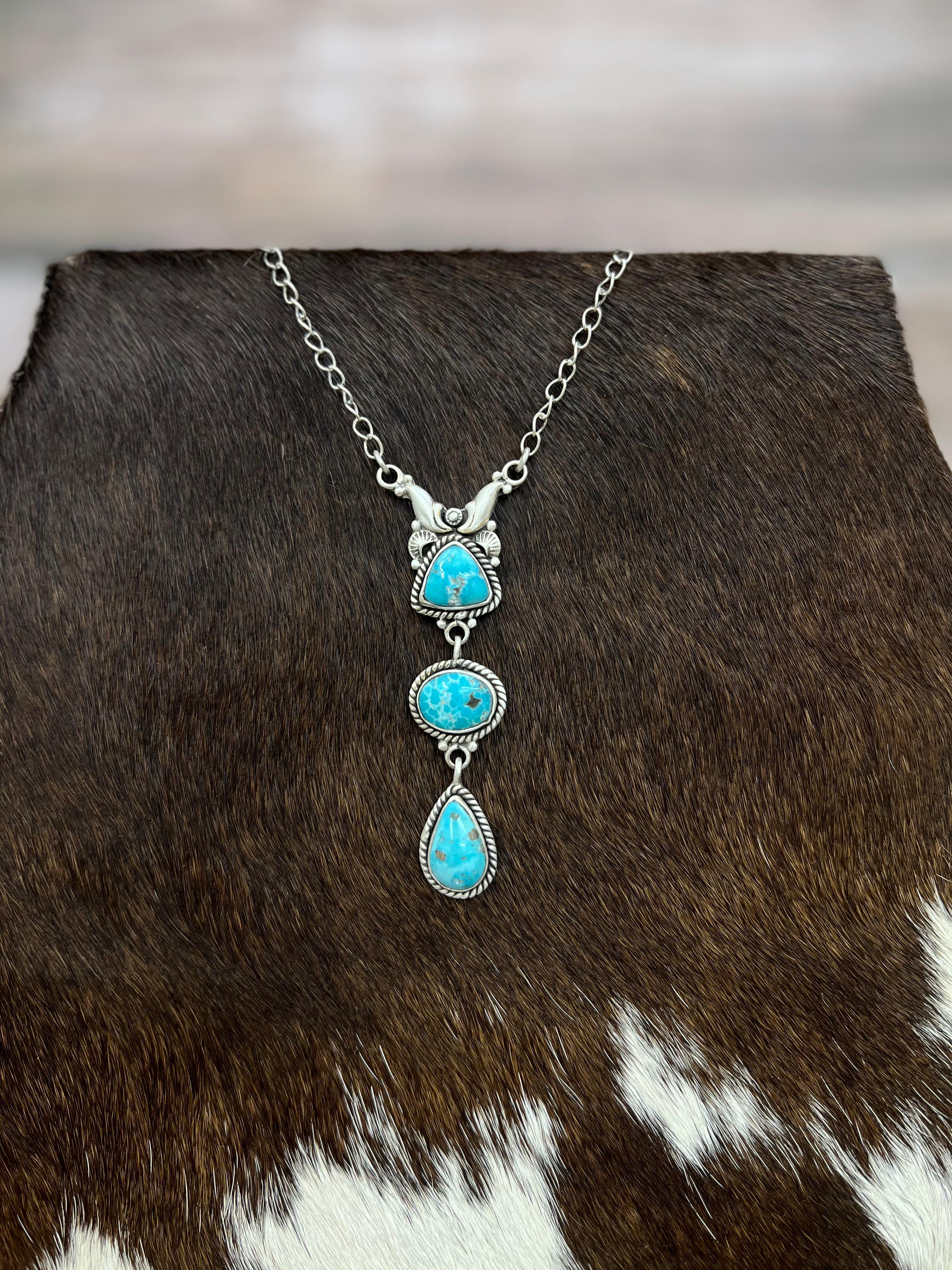 Handmade Sterling Silver White Water Turquoise Necklace Signed Nizhoni