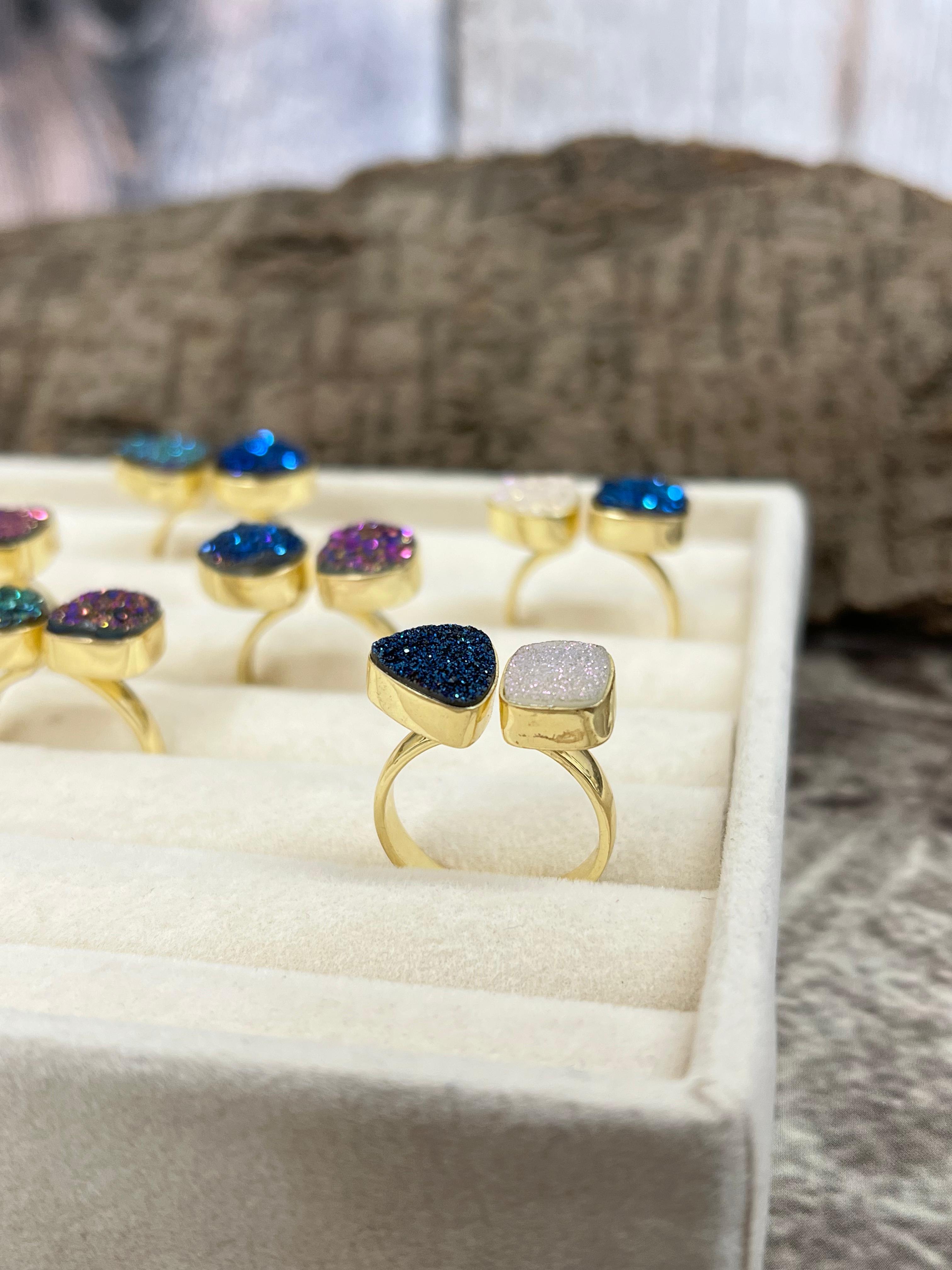 “The Boho Collection” Natural 2 Stone Druzy Adjustable Ring