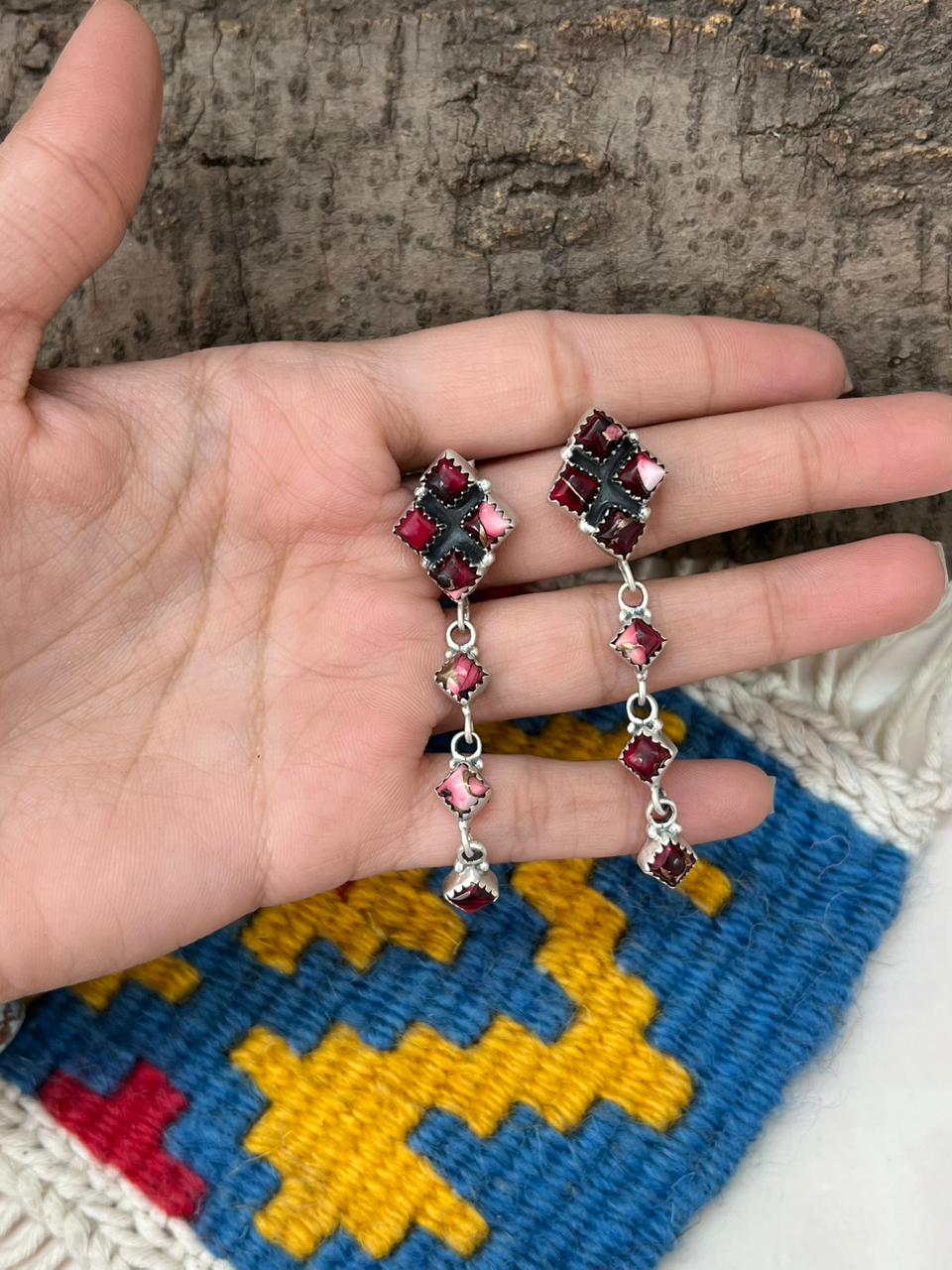 Handmade Sterling Silver Dahlia Rose Post Dangle Earrings "Signed Nizhoni"