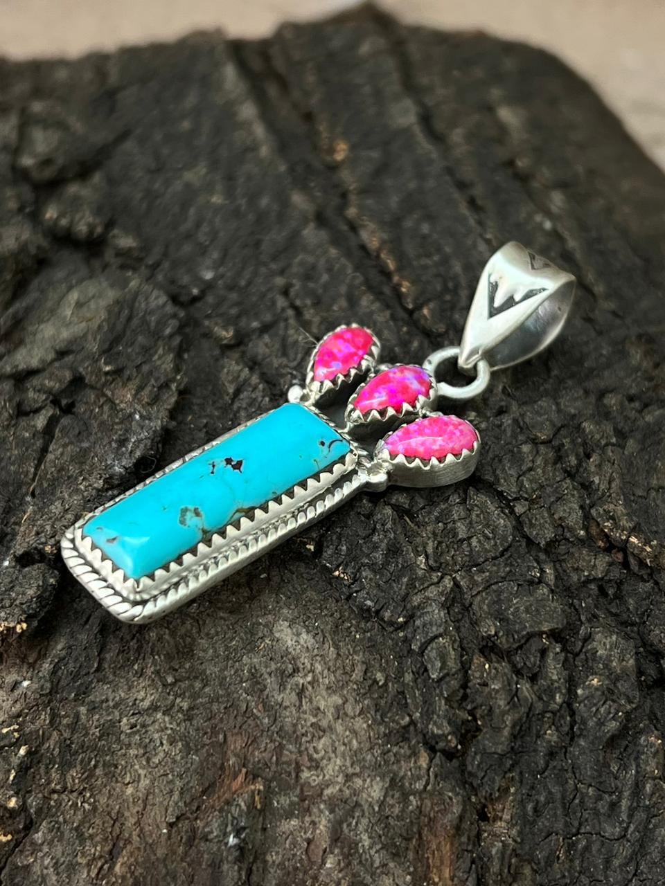 Handmade Sterling Silver Kingman with Hot Pink Pendant "Signed Nizhoni"