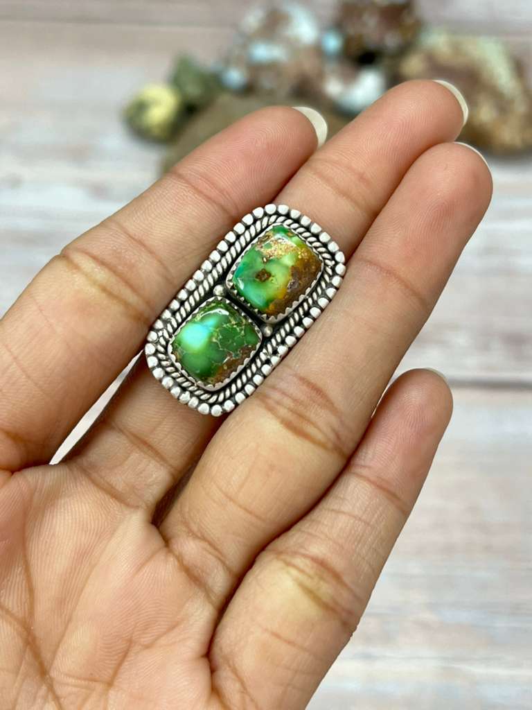 Handmade Sterling Silver Sonoran Mountain Turquoise Adjustable Ring "Signed Nizhoni" (8)