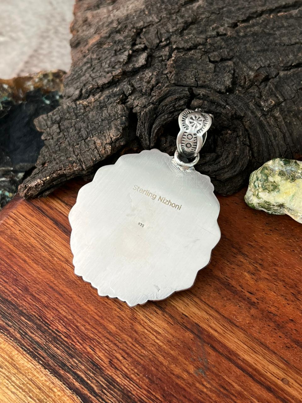 Handmade Sterling Silver White Buffalo Pendant "Signed Nizhoni"