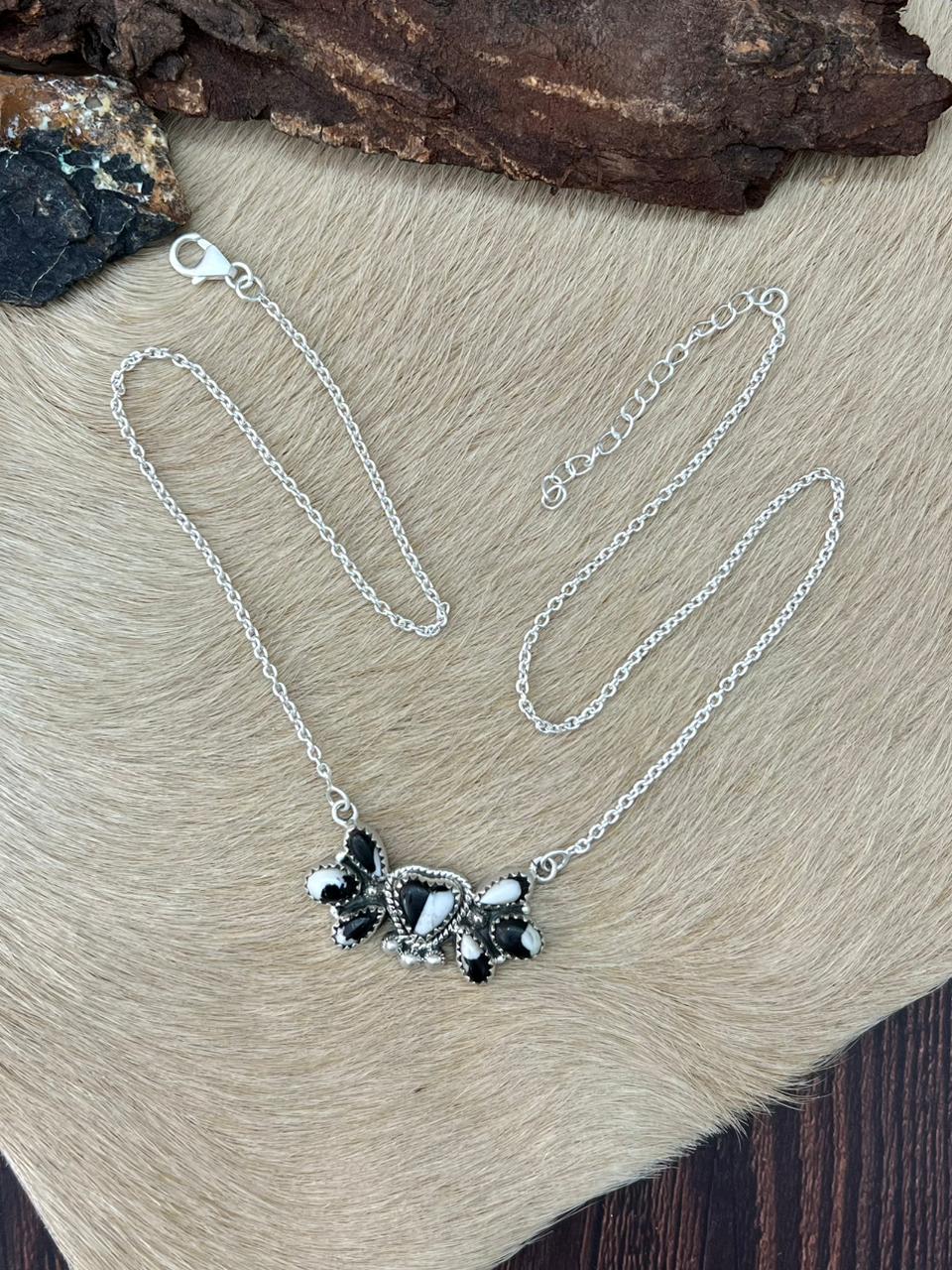 Handmade Sterling Silver White Buffalo Necklace "Signed Nizhoni"