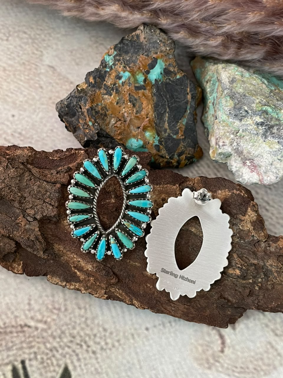 Handmade Sterling Silver Kingman Turquoise Post Studs Earrings Signed Nizhoni