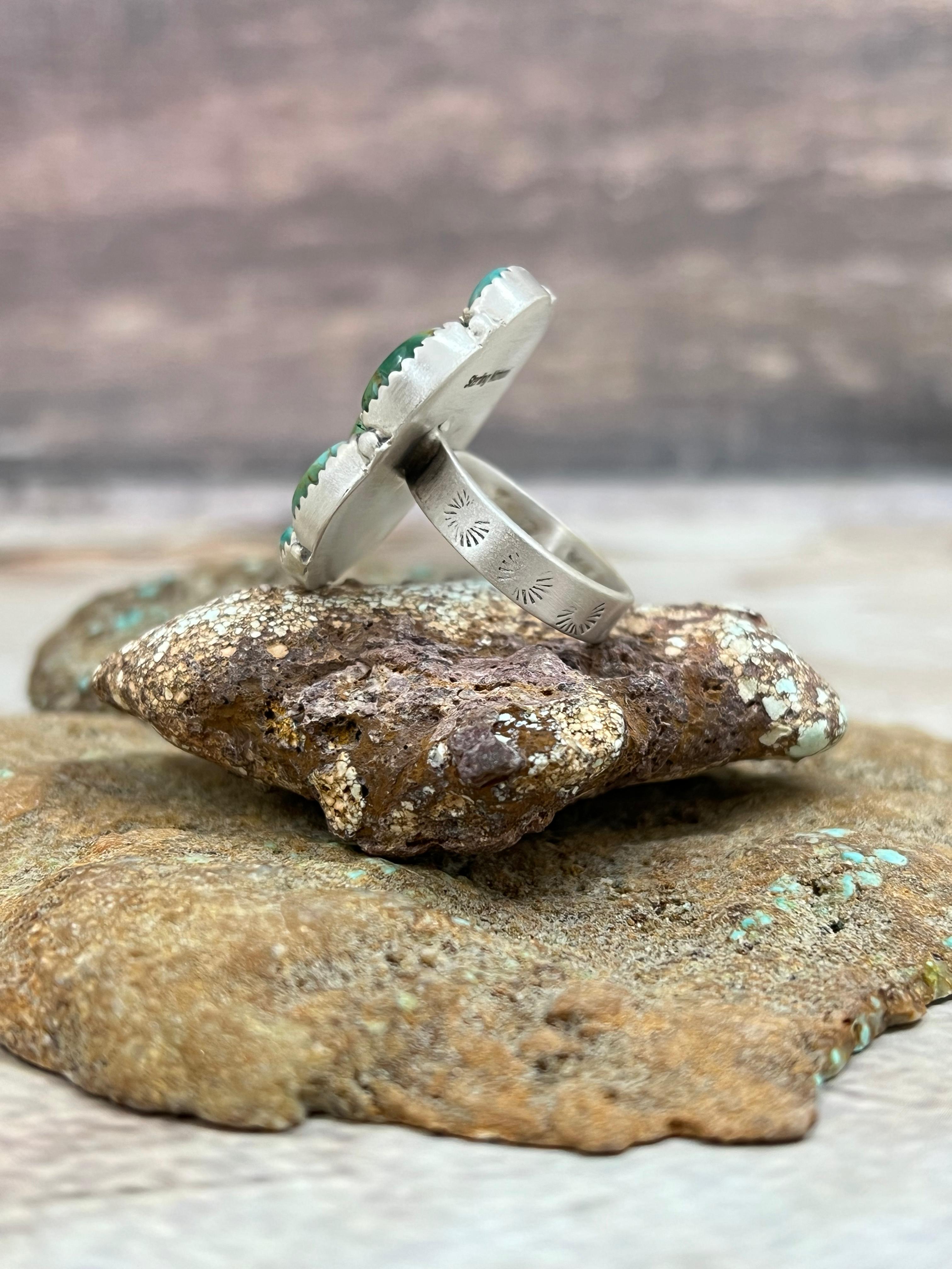 Handmade Sterling Silver Kingman Turquoise Adjustable Ring Signed Nizhoni (3)