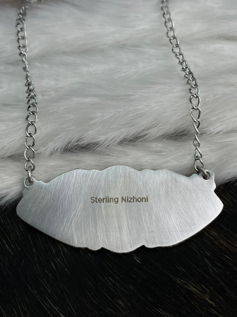 Handmade Sterling Silver Number 8 Turquoise Necklace "Signed Nizhoni"