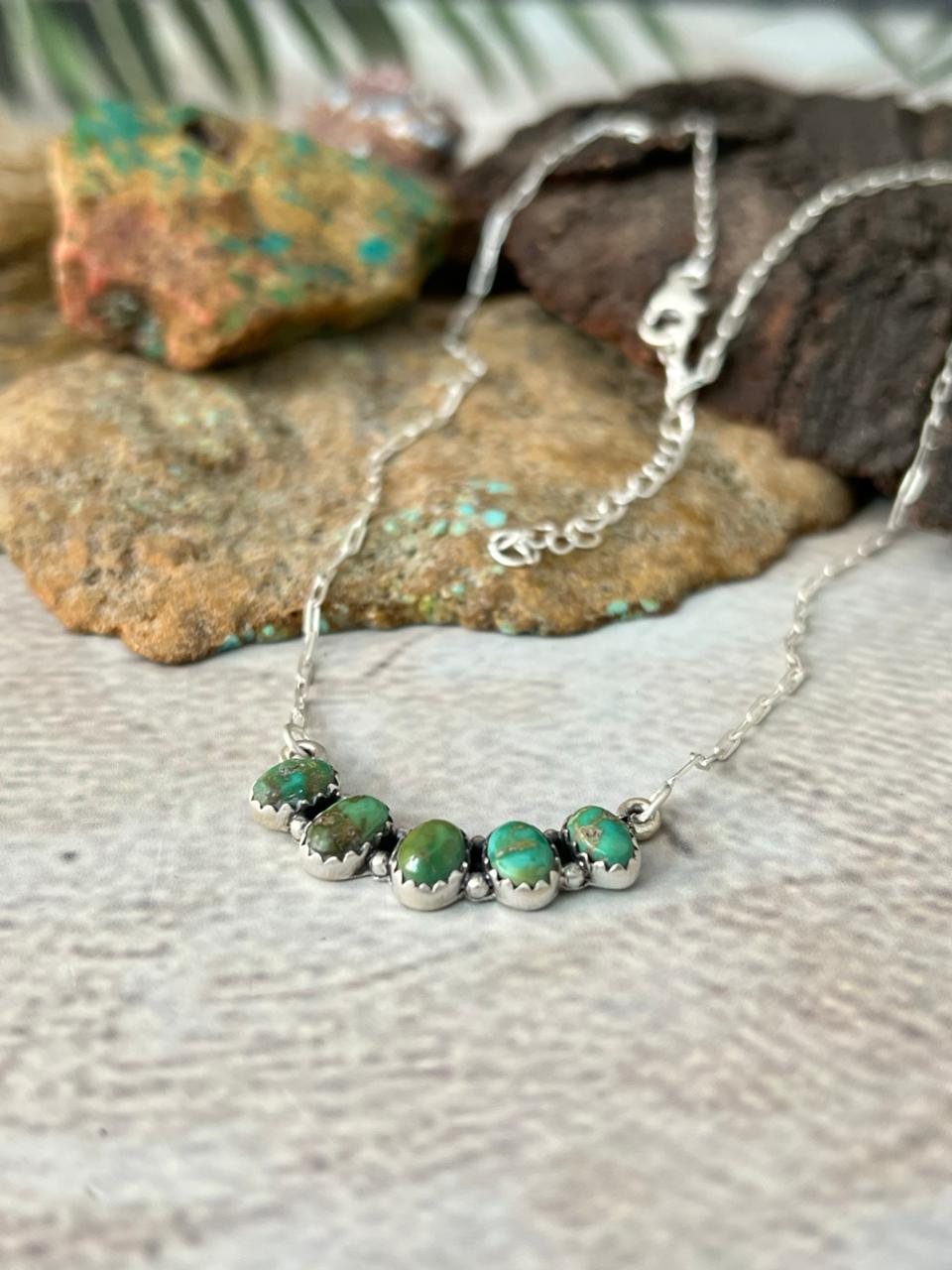 Handmade Sterling Silver Emerald Valley Turquoise Necklace "Signed Nizhoni"