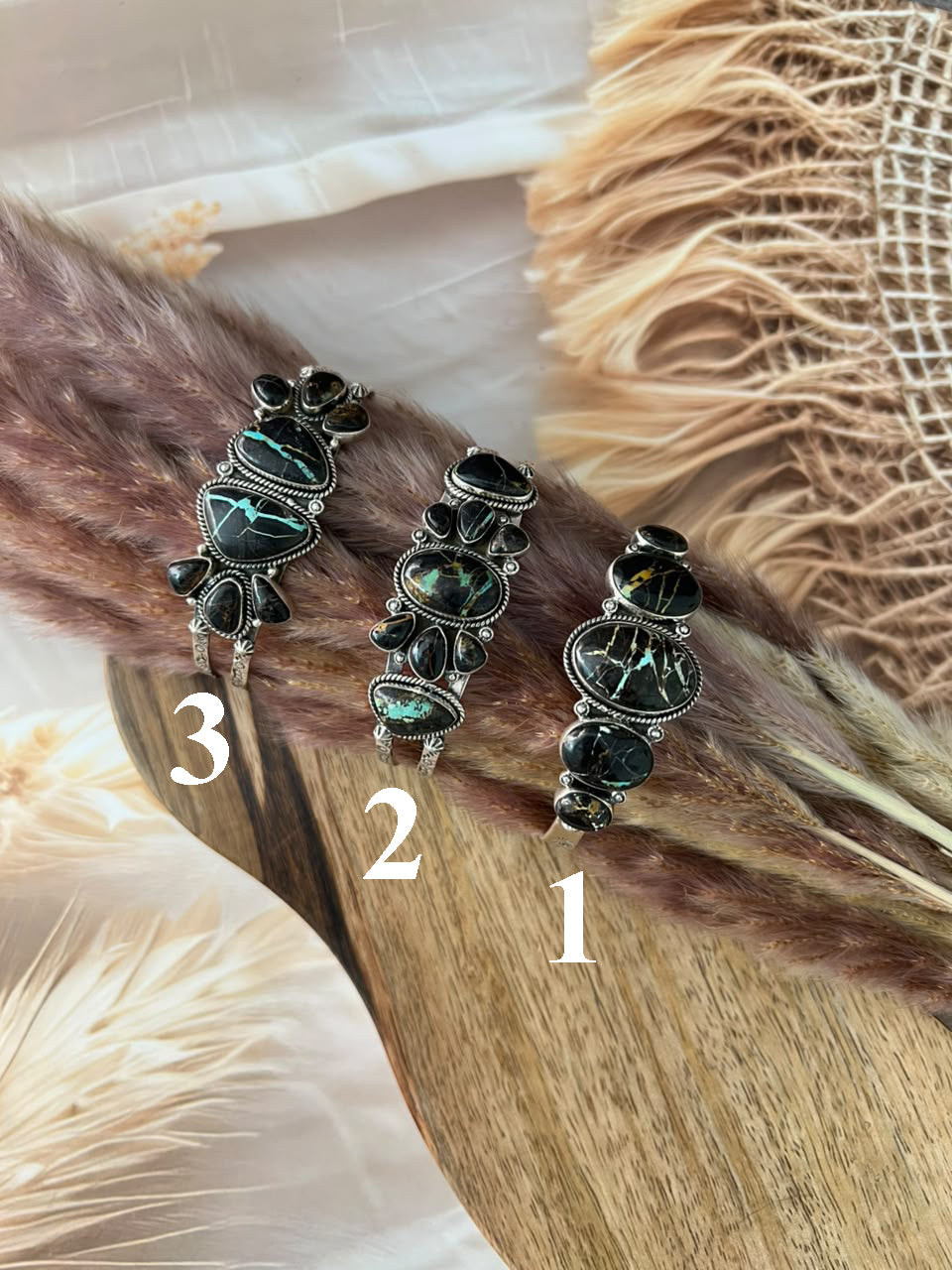 Handmade Sterling Silver Blackjack Turquoise Collection: Cuff Bracelet Signed Nizhoni
