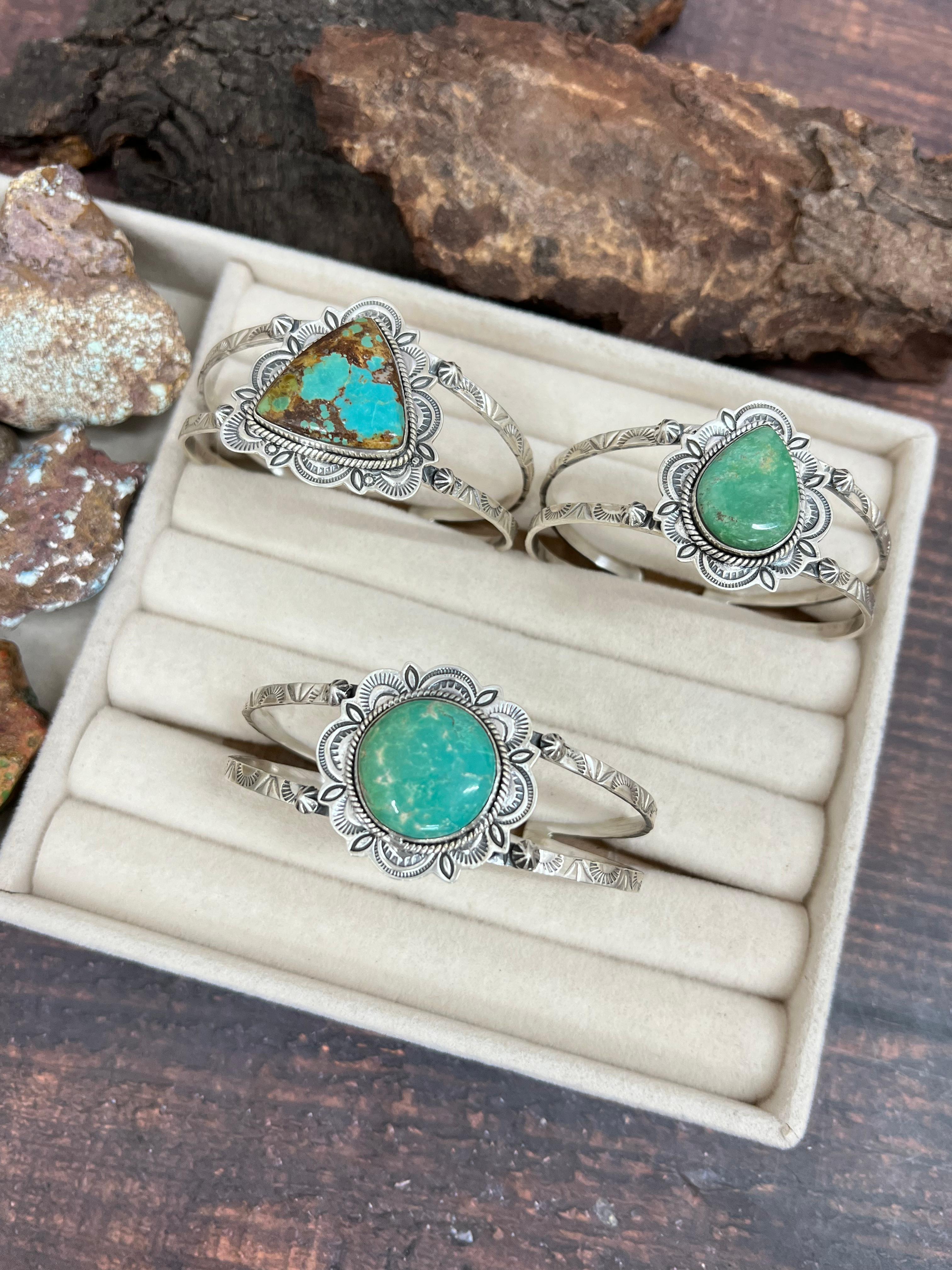 Handmade Sterling Silver Mantis Turquoise Cuff Bracelet Signed Nizhoni