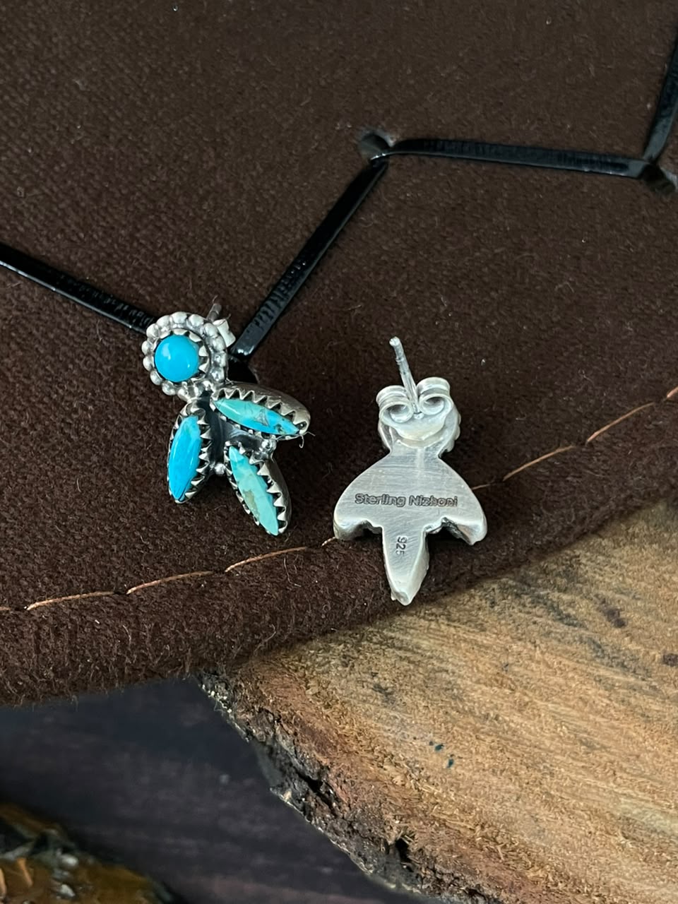 Handmade Sterling Silver Kingman Turquoise Post Studs Earrings Signed Nizhoni