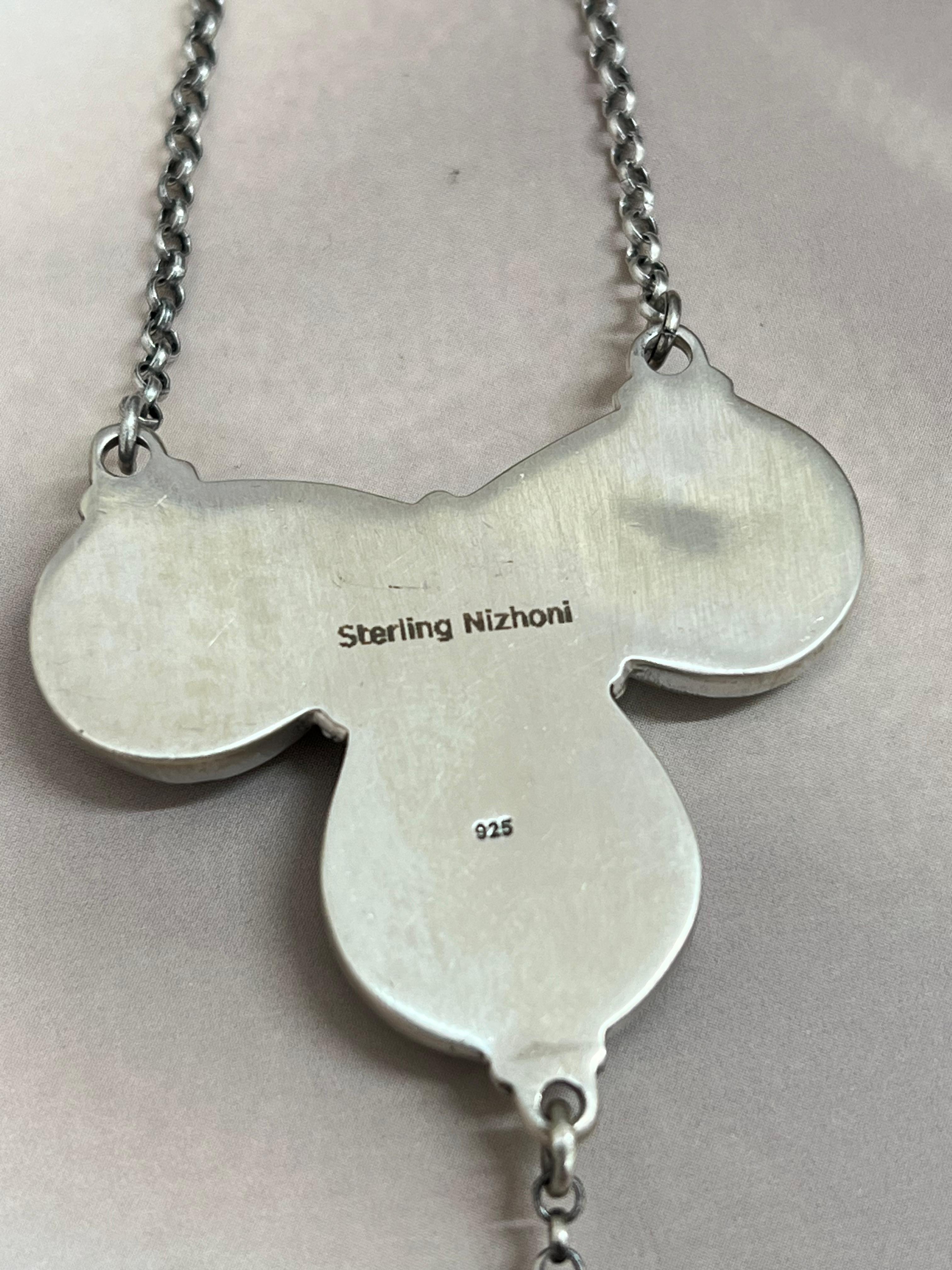 Handmade Sterling Silver Blackjack Turquoise Necklace Signed Nizhoni