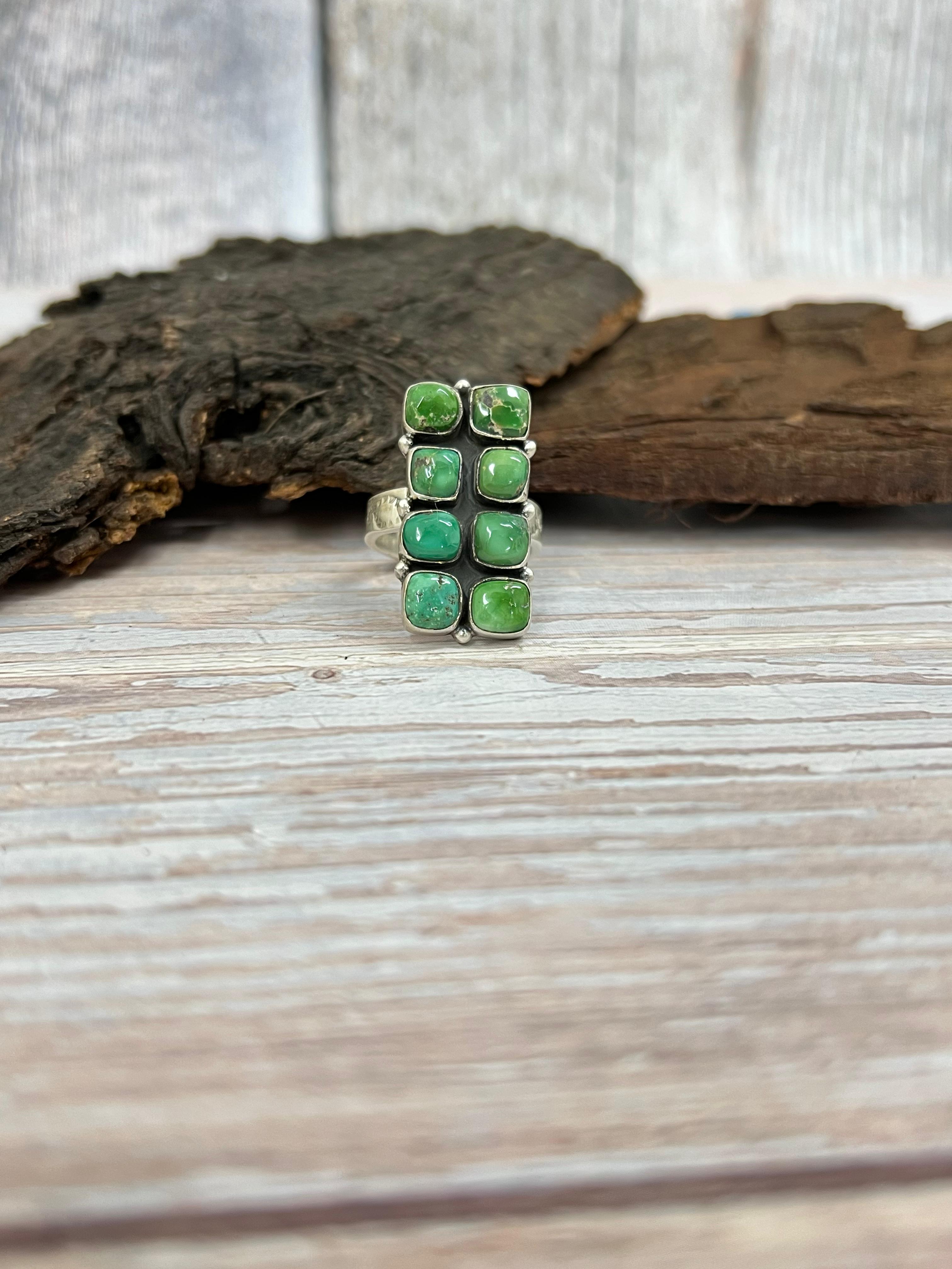 Handmade Sterling Silver Emerald Valley Adjustable Ring with Signed Nizhoni