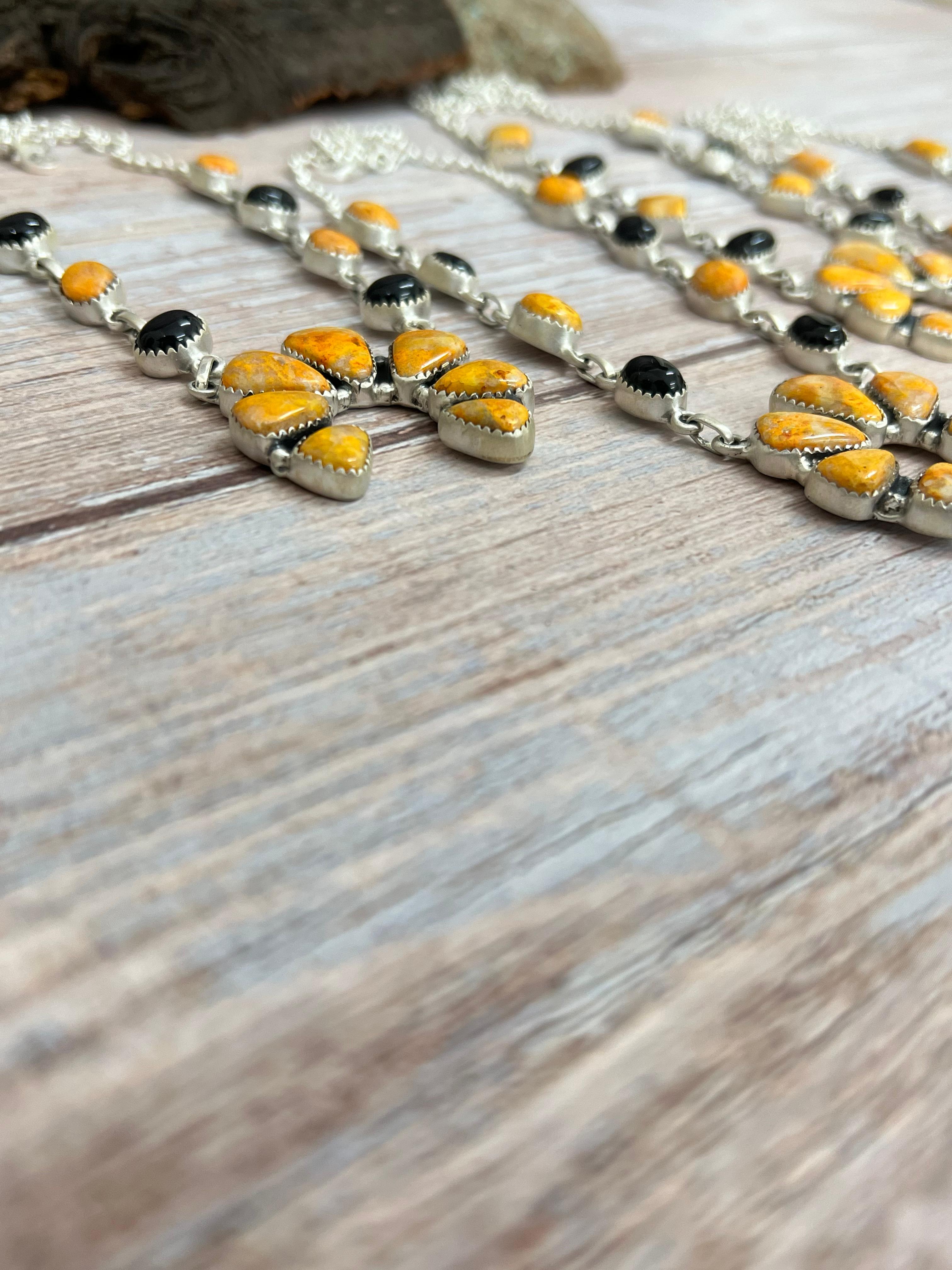 Handmade Sterling Silver Black Onyx, Bumblebee Naja Necklace Signed Nizhoni