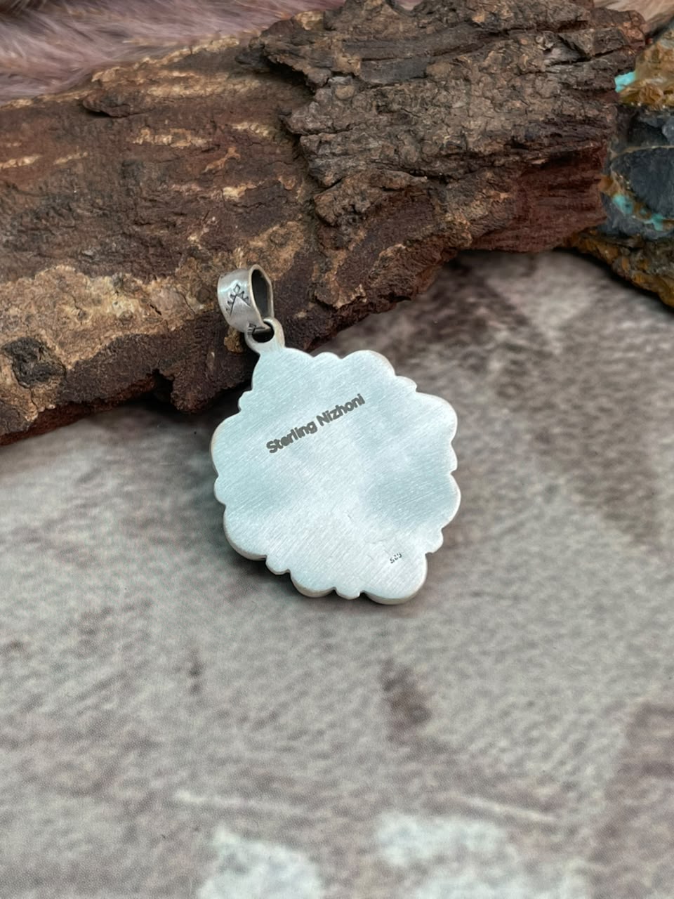 Handmade Sterling Silver Blackjack Turquoise Pendant Signed Nizhoni