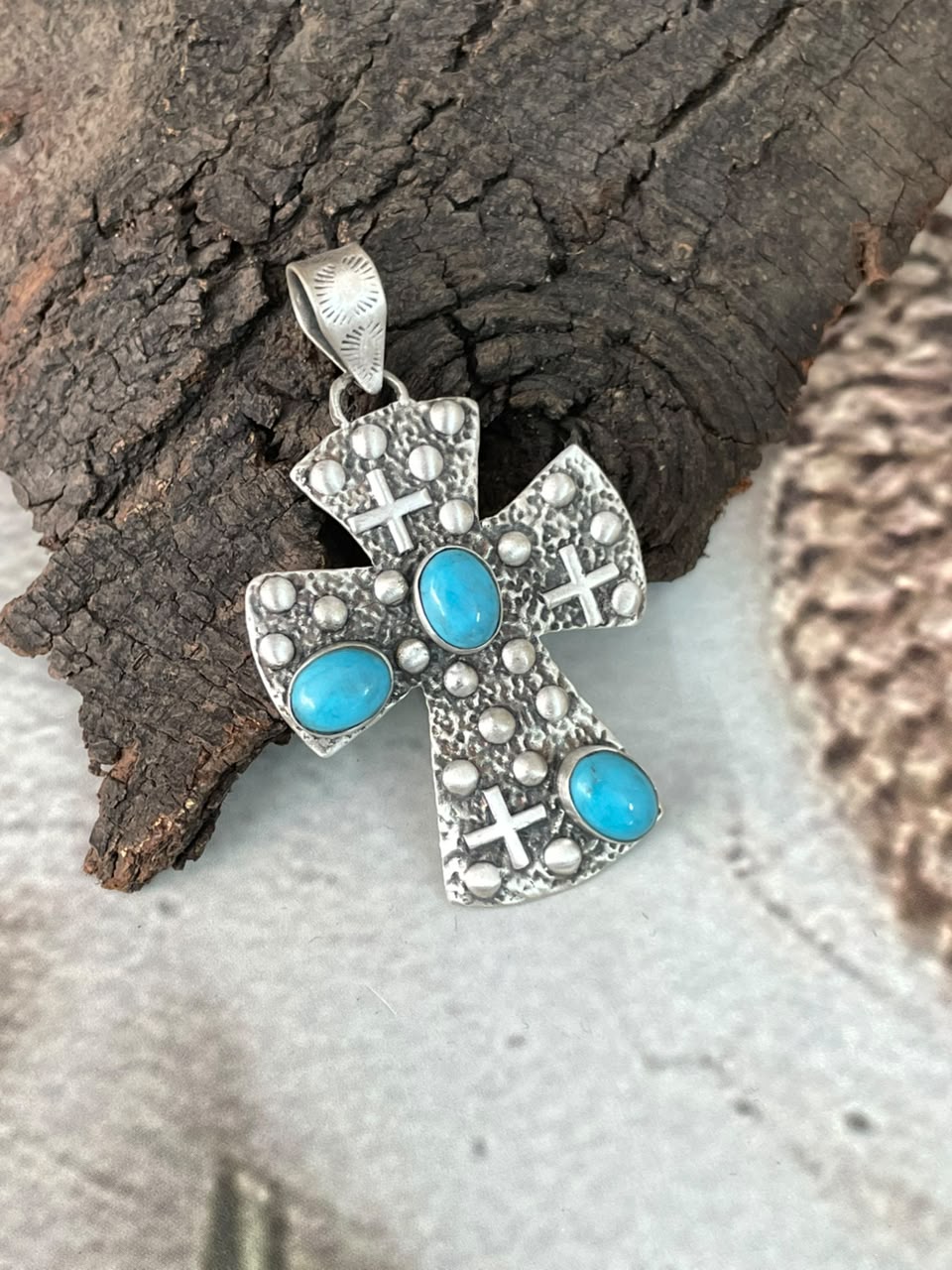 Handmade Sterling Silver Kingman Turquoise Cross Pendant Signed Nizhoni (4)