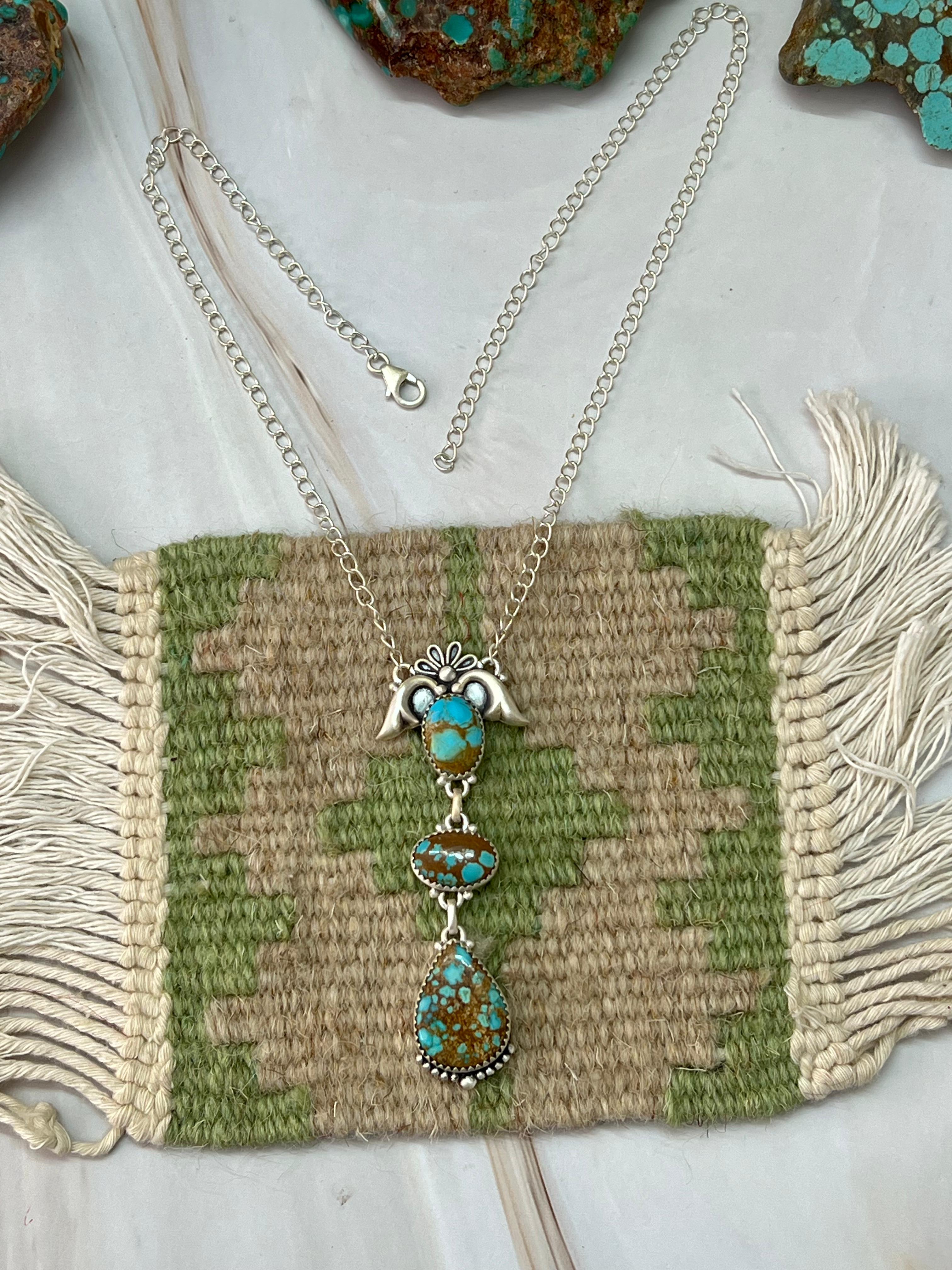 Handmade Sterling Silver Number 8 Turquoise Necklace with Signed Nizhoni