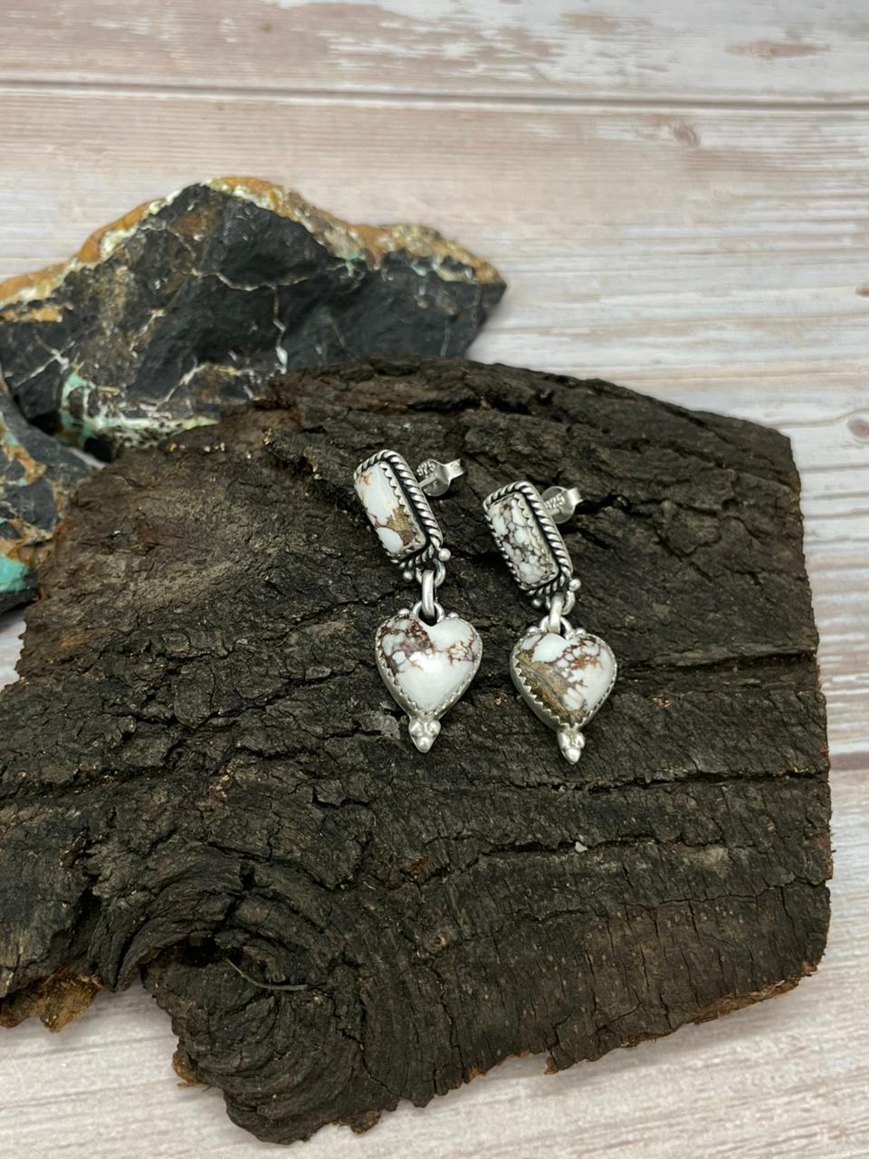 Handmade Sterling Silver Wildhorse Magnesite Dangle Earrings "Signed Nizhoni"